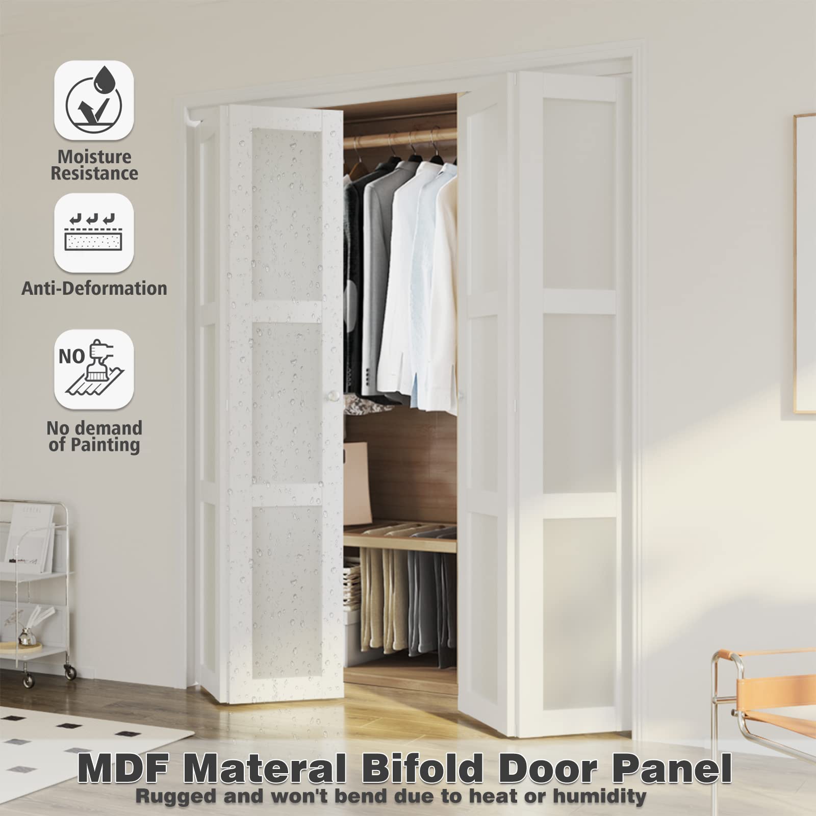 3 Panel Frosted Glass Bi-Fold Closet Door - 36