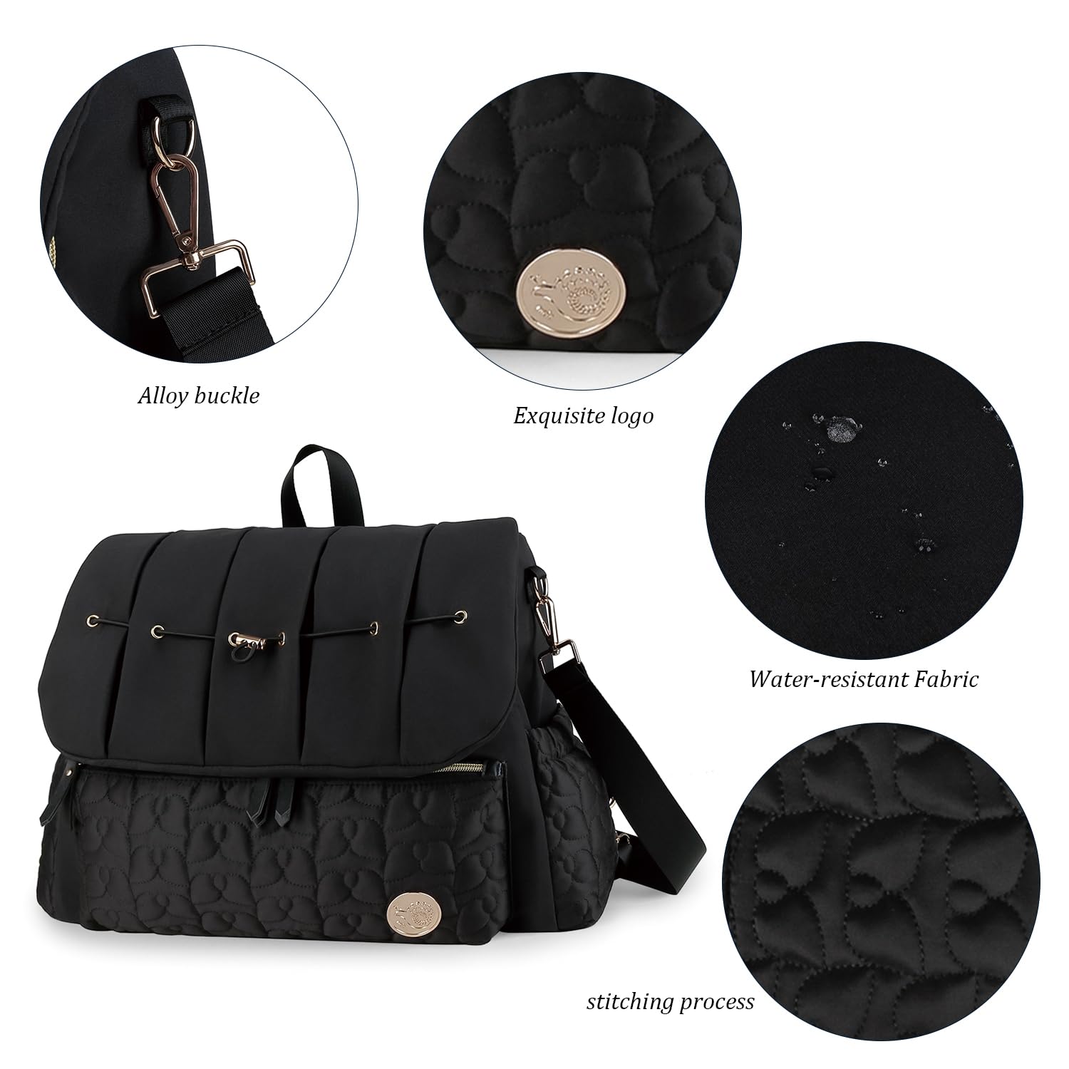 Lmbabter Convertible Diaper Backpack - Stylish Baby Bag for Moms with Changing Pad, Multi-Functional Travel Backpack & Messenger Bag (Black) - Perfect for Parenting, Travel, and Everyday Use
