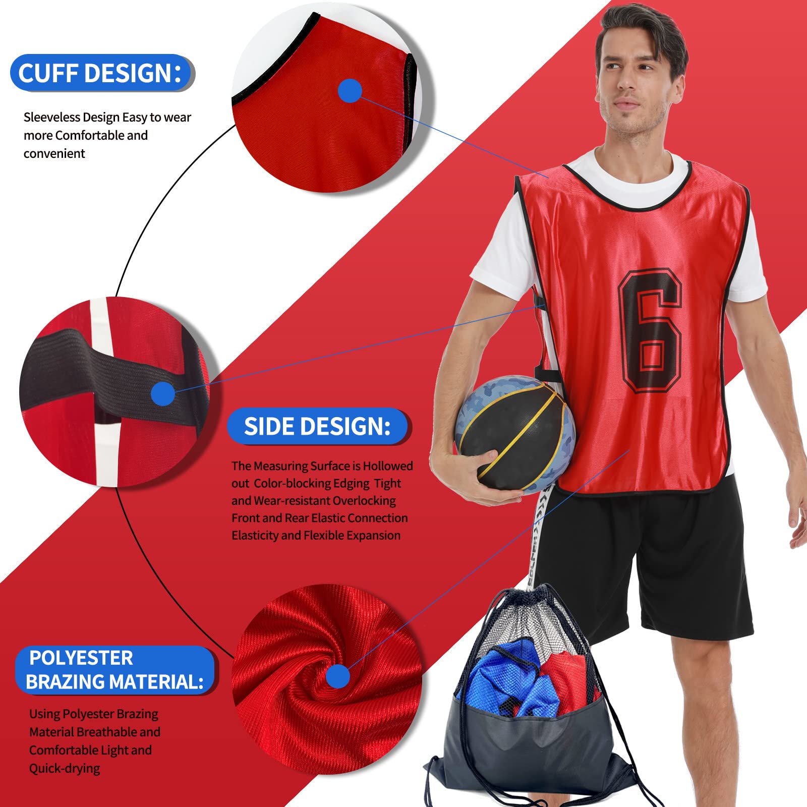 Sports Pinnies - Numbered Practice Vests for Soccer & Basketball - Set of 12 Reversible Training Bibs for Youth & Adult Teams - Perfect for Drills, Scrimmages & Team Identification
