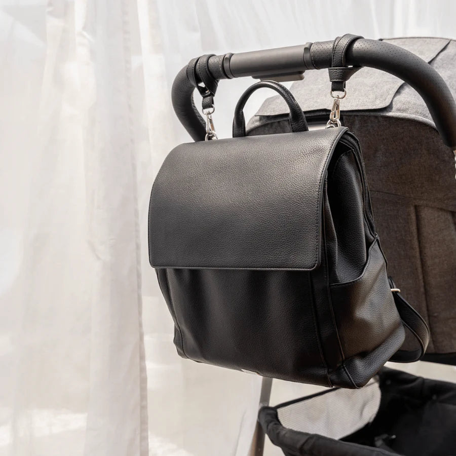 Vanchi Vegan Leather Emmy Backpack Diaper Bag - Stylish & Spacious Black Baby Bag for Moms - Perfect for Travel, Shopping & Daily Use