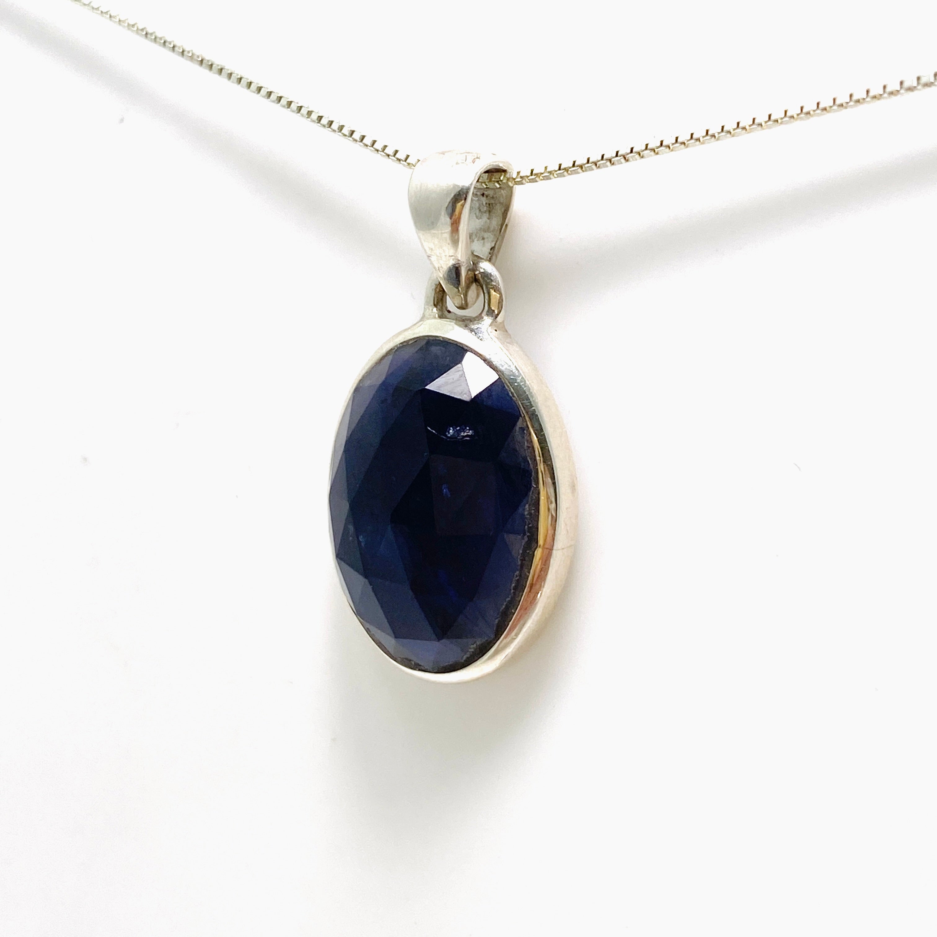 Iolite Oval Faceted Pendant Necklace - Genuine Gemstone Jewelry for Women | Perfect for Evening Wear & Special Occasions