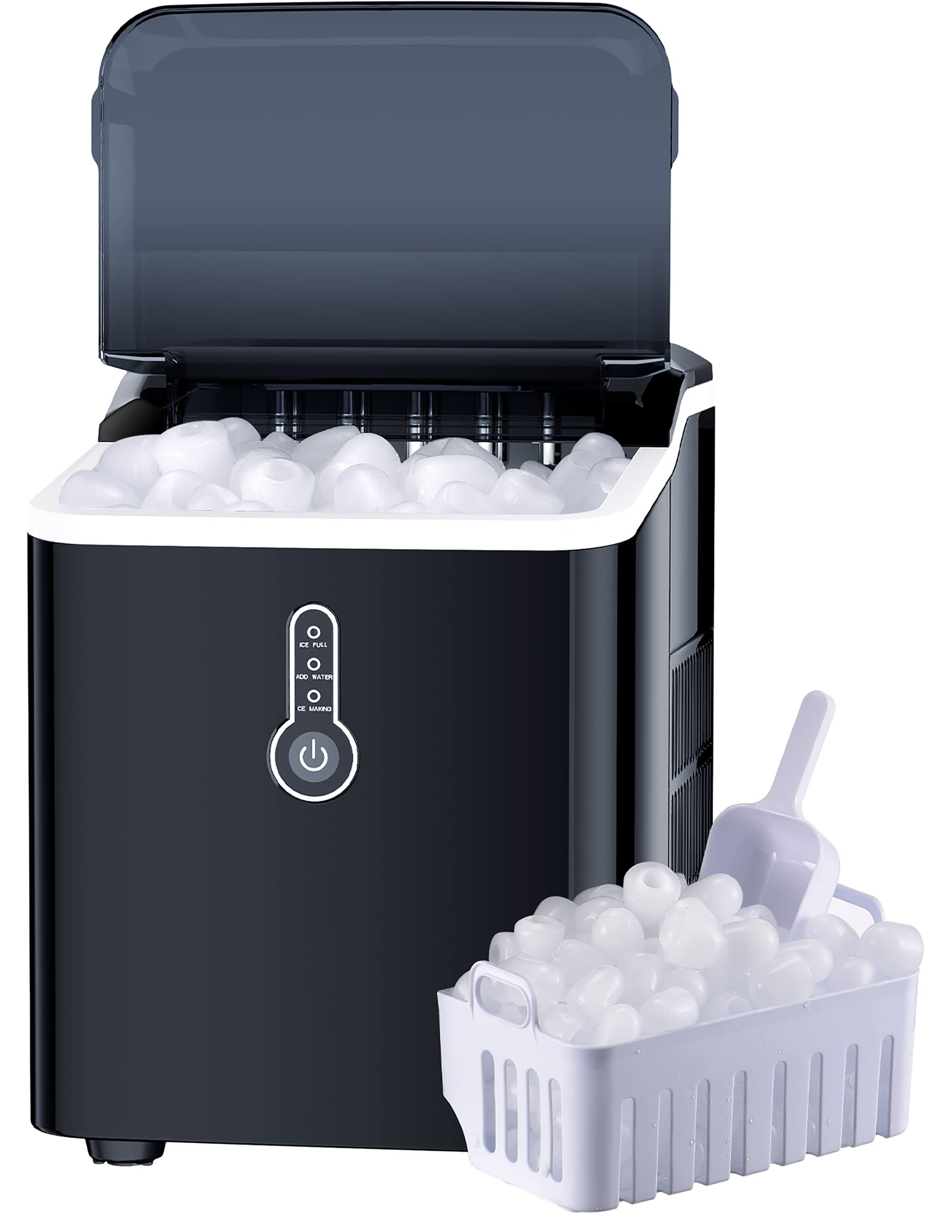 26lbs Portable Ice Maker Machine - Self-Cleaning Countertop Ice Maker with 1.5L Capacity, Makes 9 Cubes in 8 Minutes - Compact Electric Ice Machine with Scoop & Basket for Home, Office, Camping, RV, Parties (Black)
