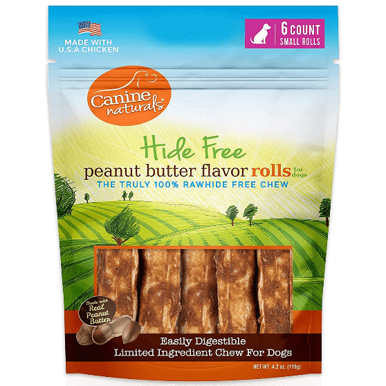 Natural Peanut Butter Dog Chews for Dogs - Hide-Free, Healthy Dental Treats - Perfect for Training, Teething & Anxiety Relief