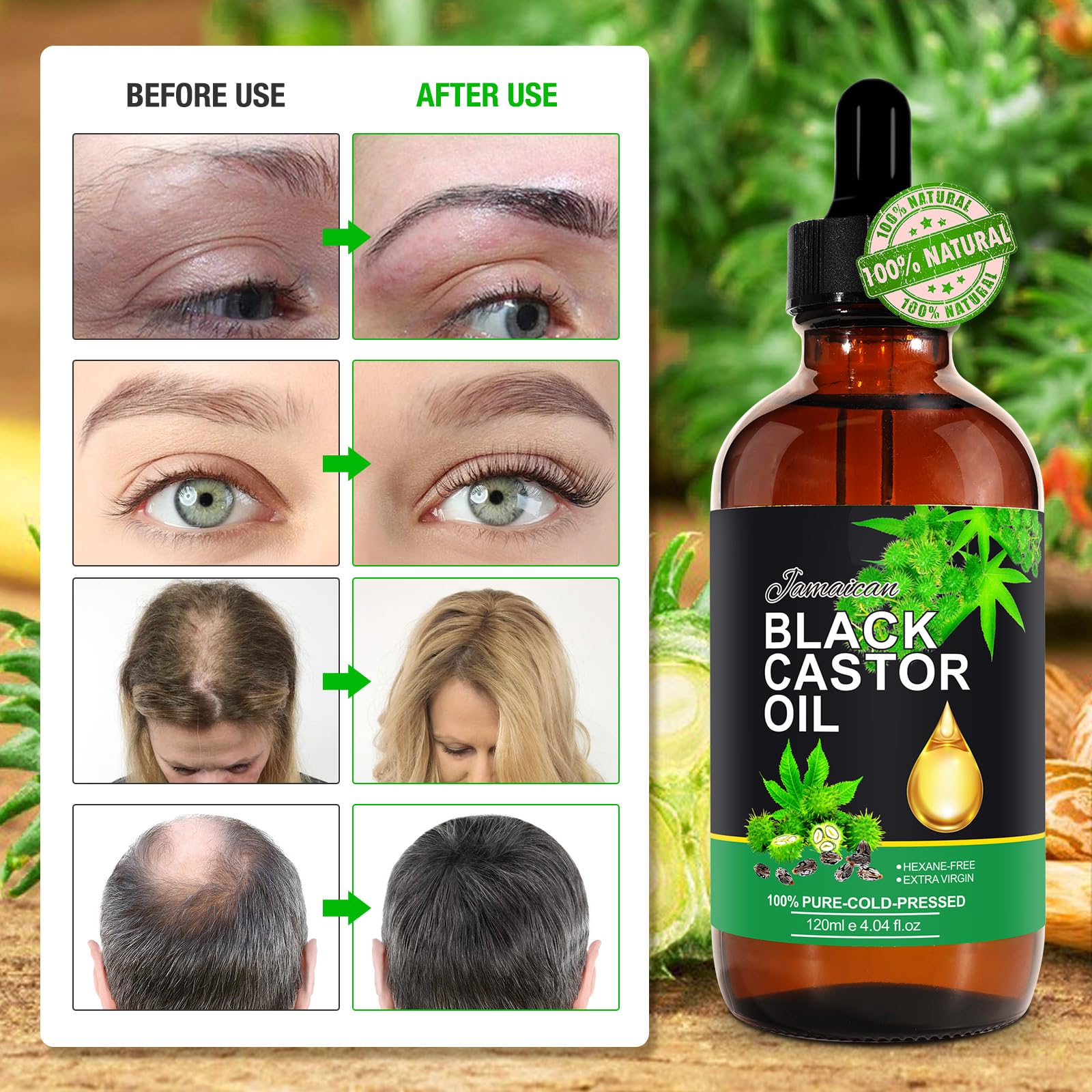 Organic Jamaican Black Castor Oil 4oz - Cold Pressed, Unrefined for Hair Growth, Skin Care, Eyelashes & Eyebrows - Natural Nourishment in Glass Bottle - Perfect for Daily Hair & Skin Routine, DIY Beauty Treatments