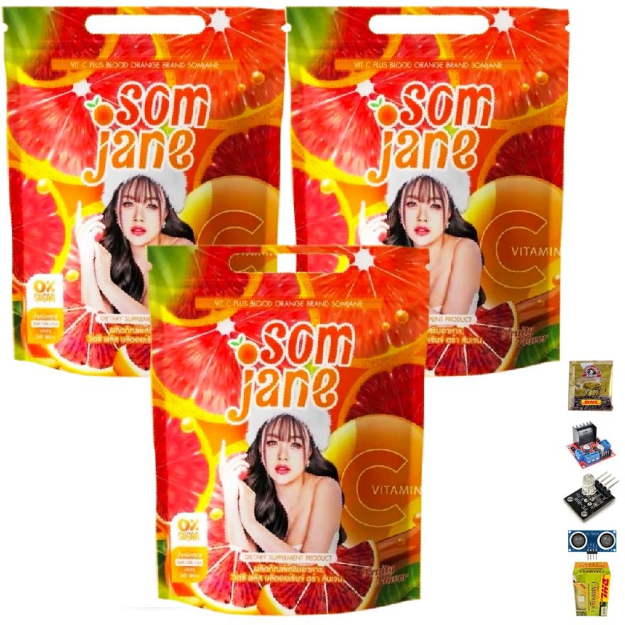 Jenny Som Jane Vitamin C Plus Blood Orange 30 Sachets - Hydrating & Nourishing Skin Care Pack (3-Pack) | Brightening Treatment for Dull Skin | Free Beauty Gift Included | Perfect for Daily Skincare Routine & Travel