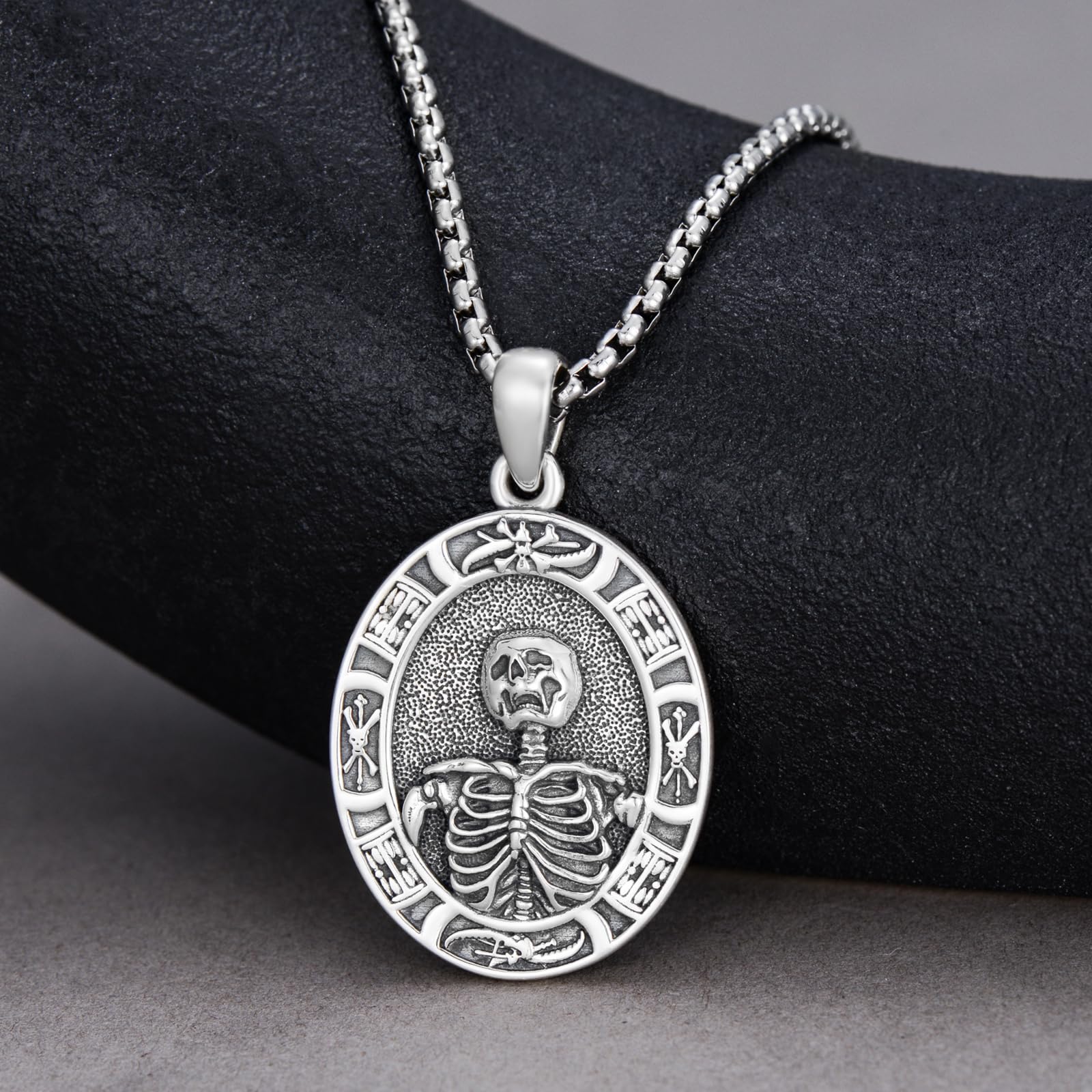 Stylish Sterling Silver Skeleton Pendant Hourglass Necklace - Gothic Skull Jewelry for Men & Women - Perfect for Halloween, Cosplay, and Alternative Fashion