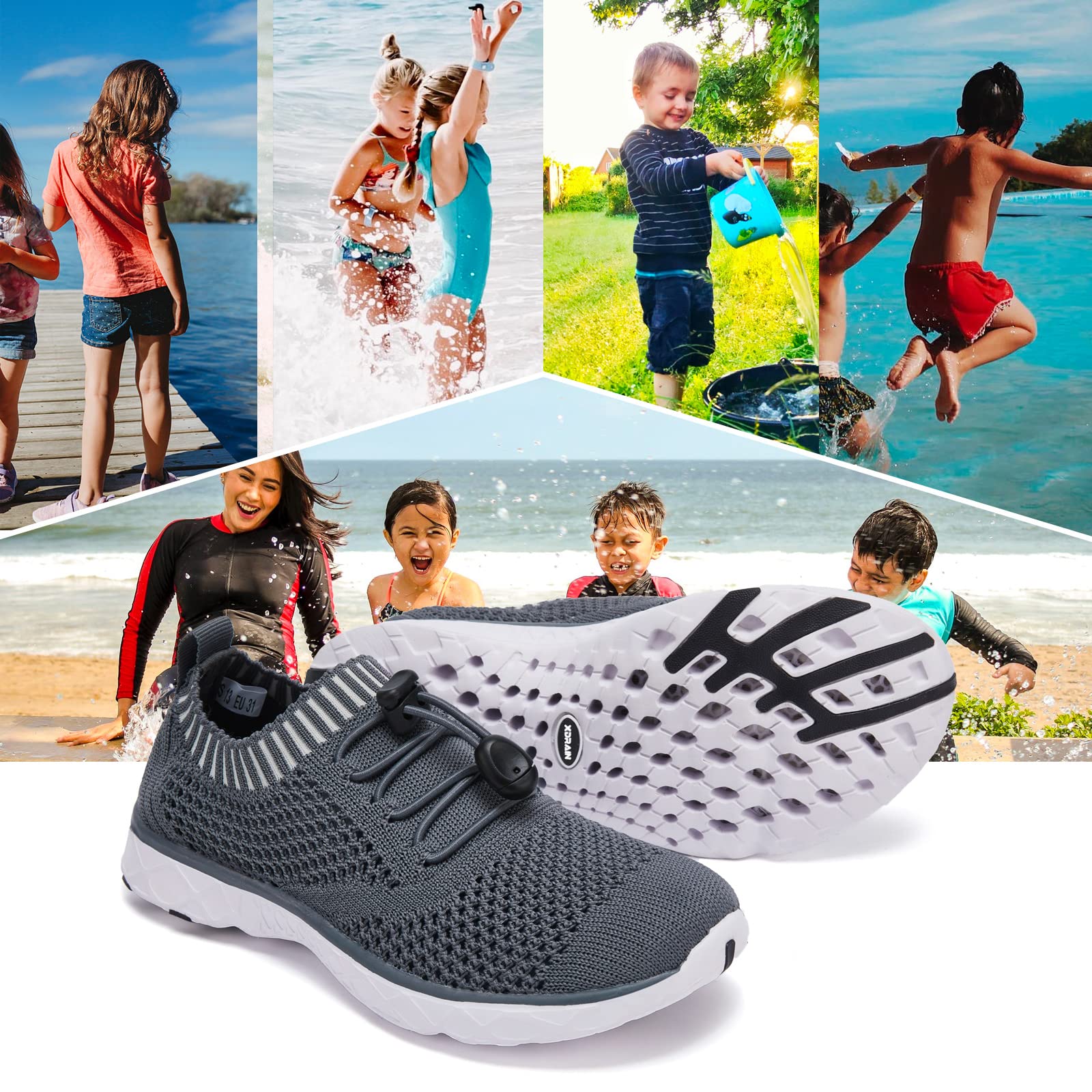 ALEADER Quick Dry Water Shoes for Kids - Slip On Toddler & Youth Sizes | Beach, Pool, Water Park & Outdoor Activities