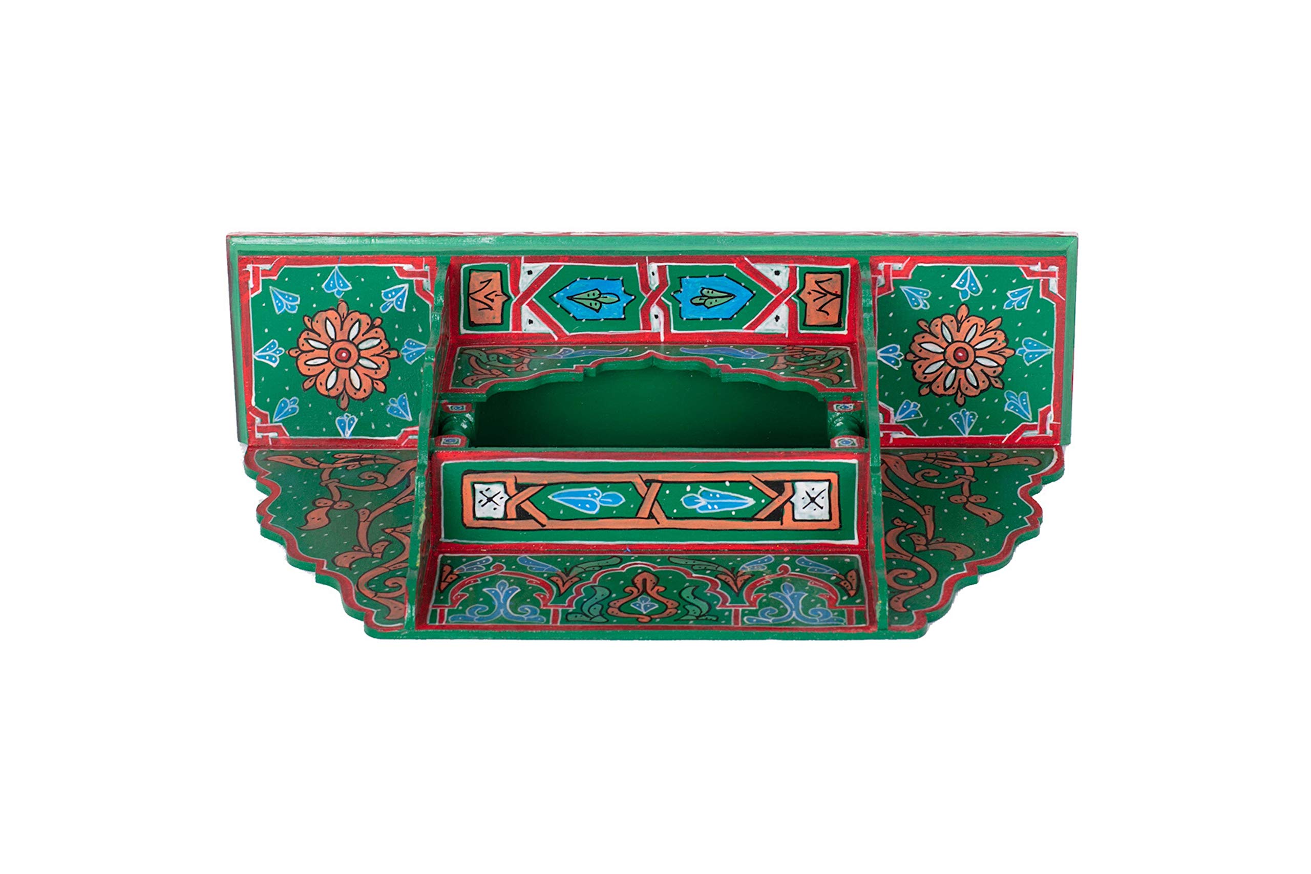 HibArt Moroccan Wooden Floating Shelves - Hand Painted Zouak Style Arabic Hanging Wall Shelf for Living Room, Bedroom Decor (Medium, Dark Green) - Boho Chic Home Decor, Perfect for Displaying Plants, Books & Decorative Items