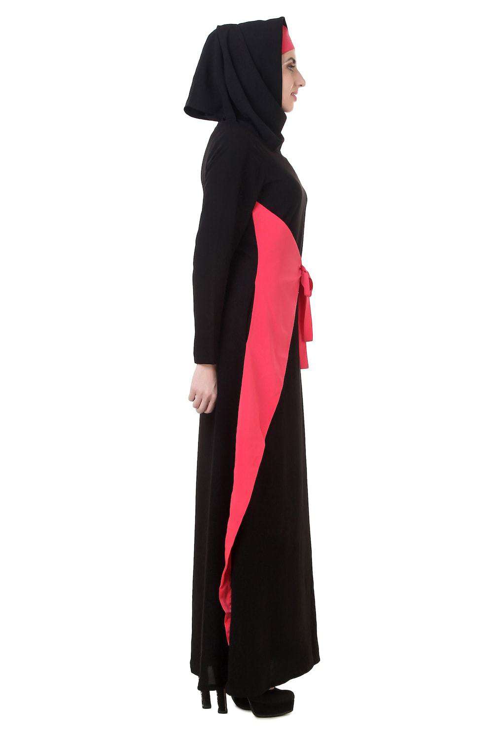 Elegant Black and Pink Nida Abaya AY 702 - Modest Islamic Dress for Women, Perfect for Prayer, Eid Celebrations and Special Occasions