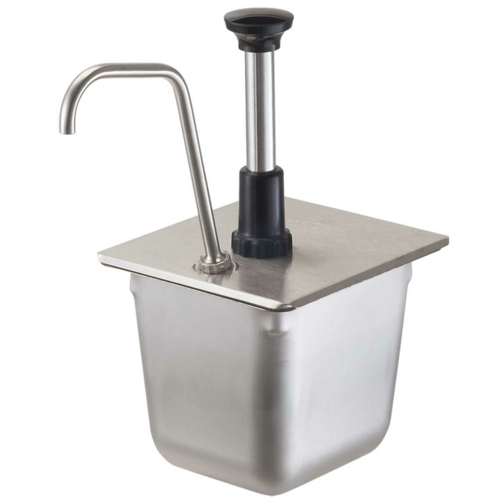 1 Oz Stainless Steel Condiment Pump with Lid for 1/6 Size Containers - Perfect for Restaurants, Bars, and Catering Services