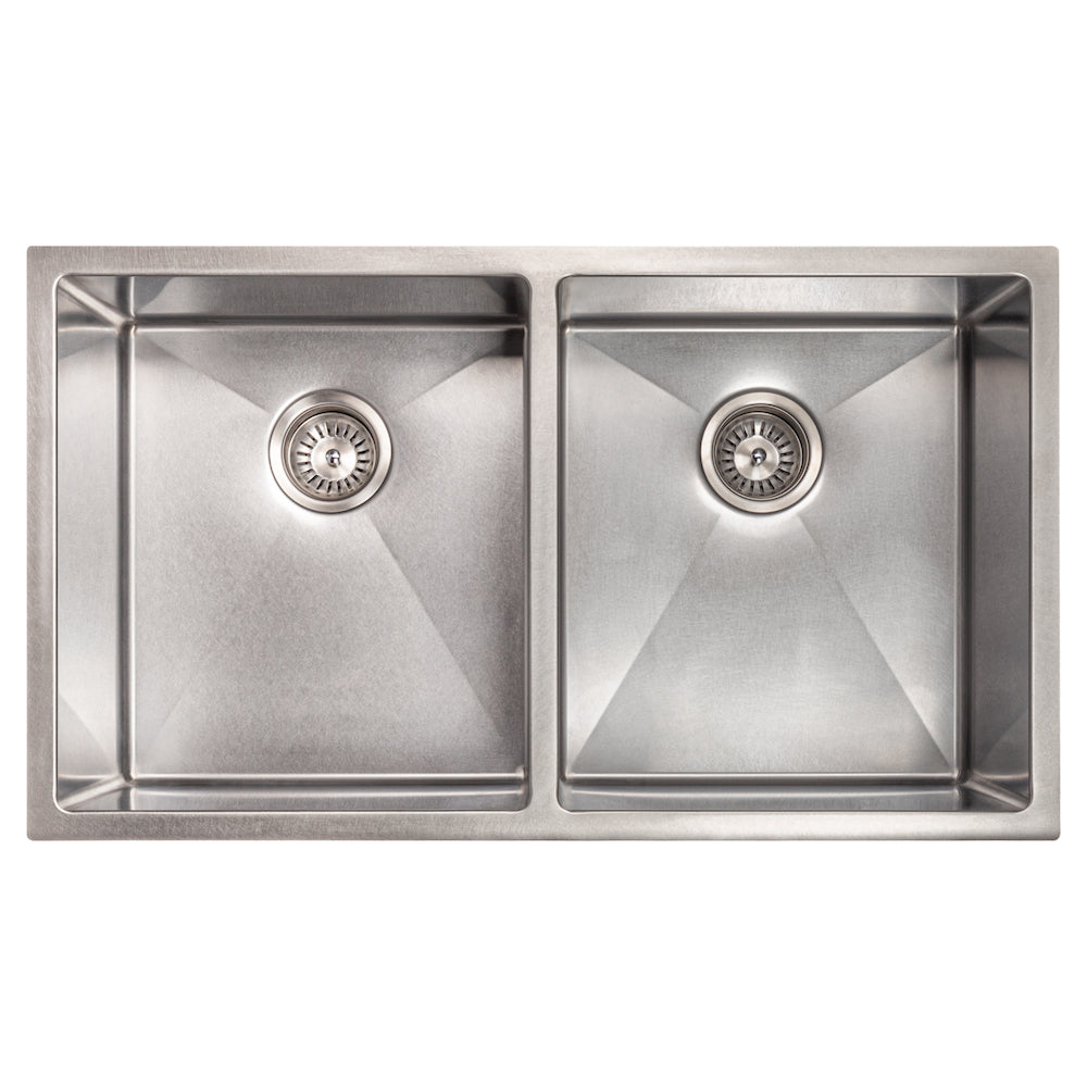ZLINE 33-Inch Anton Undermount Double Bowl Kitchen Sink - Satin Stainless Steel with Bottom Grid (SR50D 33S) | Perfect for Modern Kitchens, Restaurant Prep & Heavy-Duty Use
