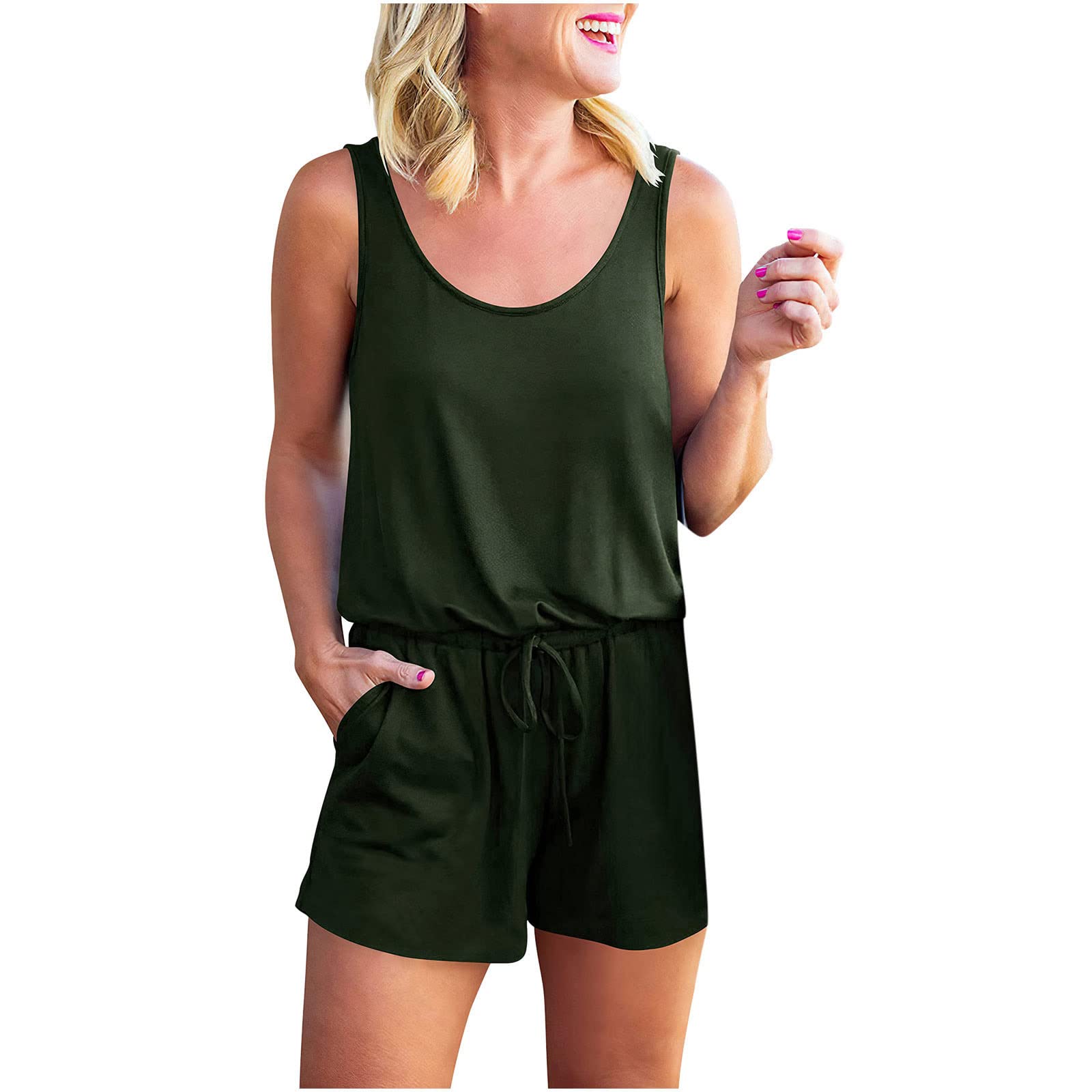 Women's Casual & Dressy Short Romper Jumpsuit with Drawstring Waist & Pockets - Perfect for Beach Outings, Summer Vacations & Weekend Getaways