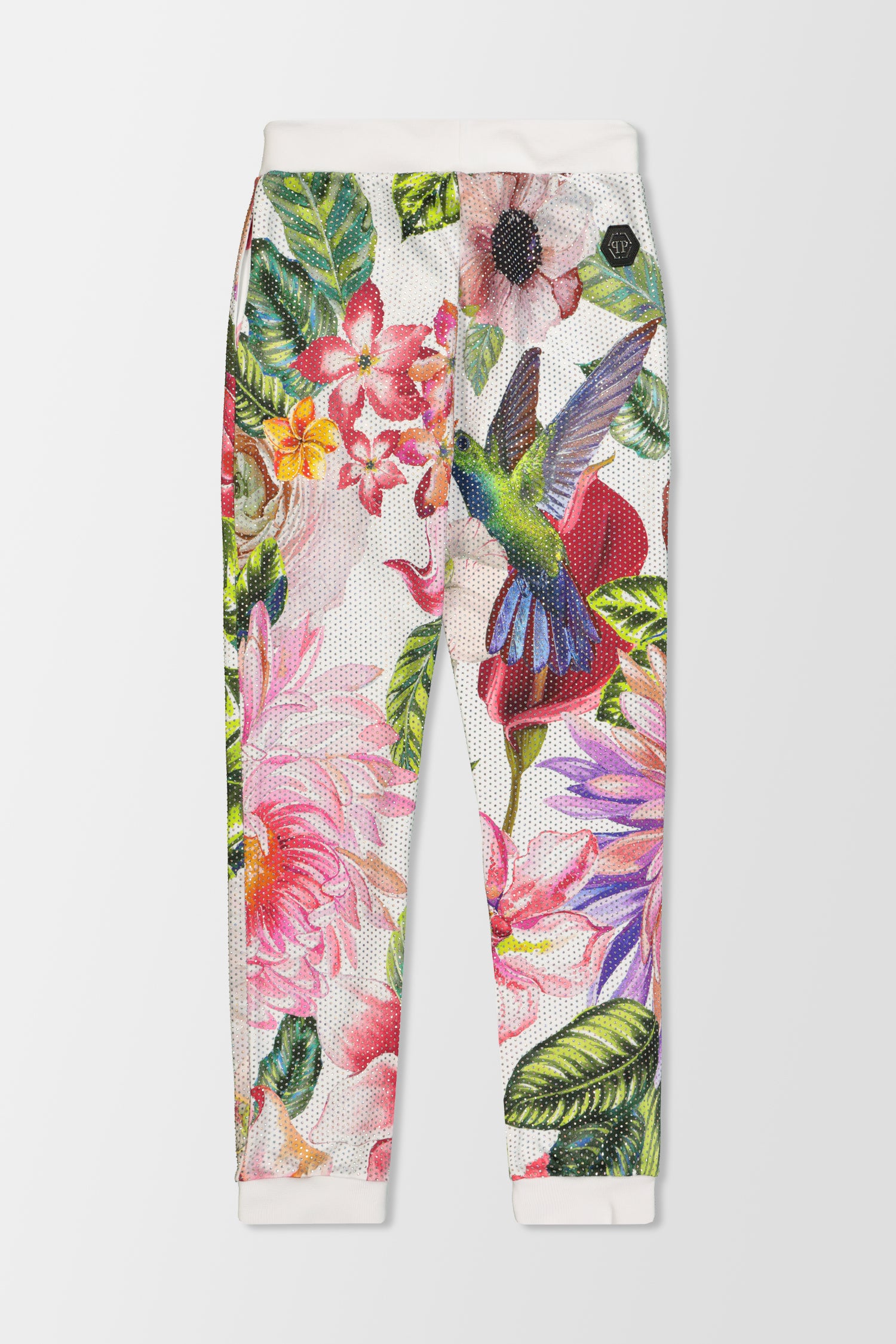 Philipp Plein White Floral Print Jogging Pants for Women - Stylish & Comfortable Lounge & Workout Pants for Casual Wear & Gym