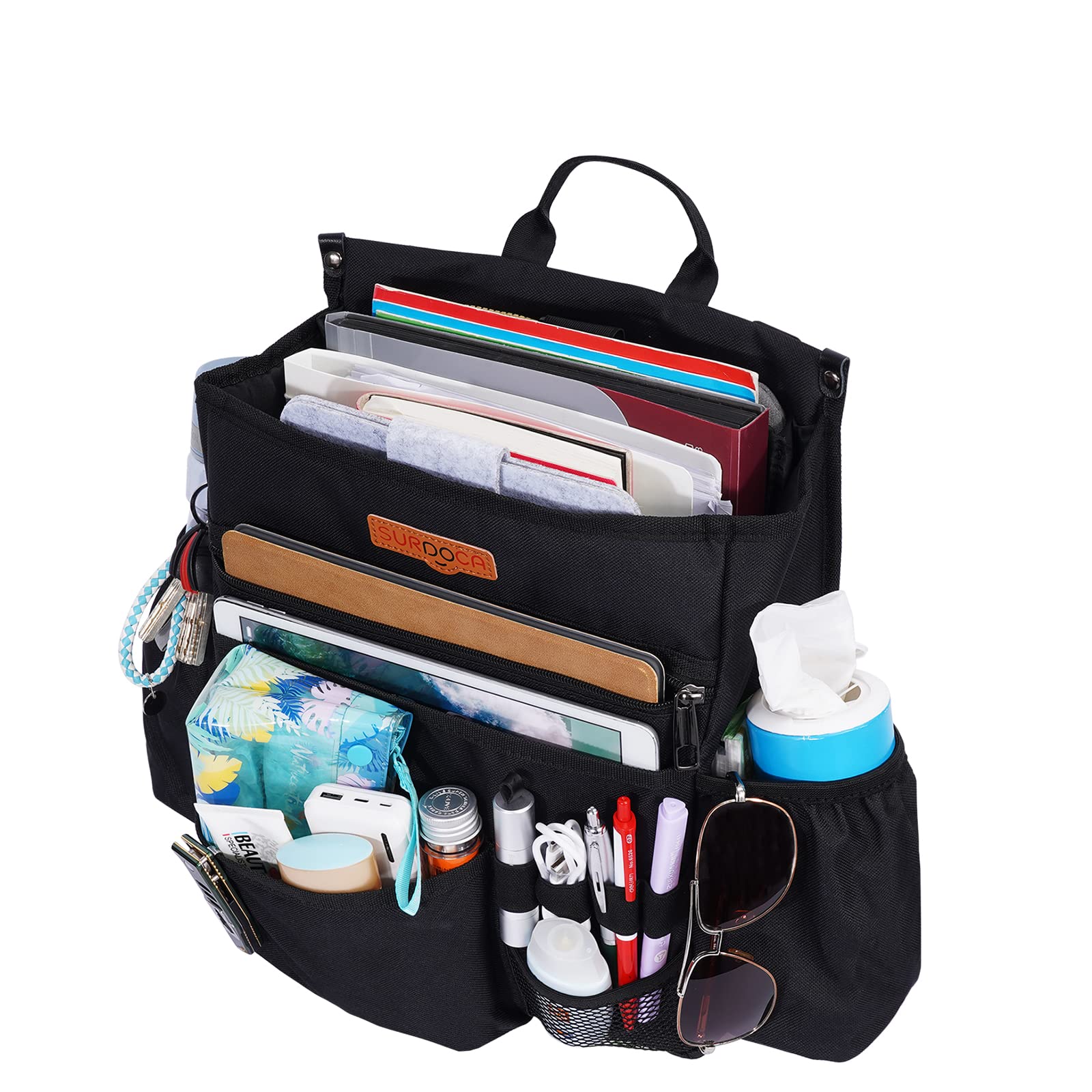 SURDOCA Car Seat Organizer with Laptop & Tablet Storage Pockets - Adjustable Shoulder Strap, Seatback File Organizer for Office Commute & Road Trips - Universal Fit for Most Vehicles (Black)