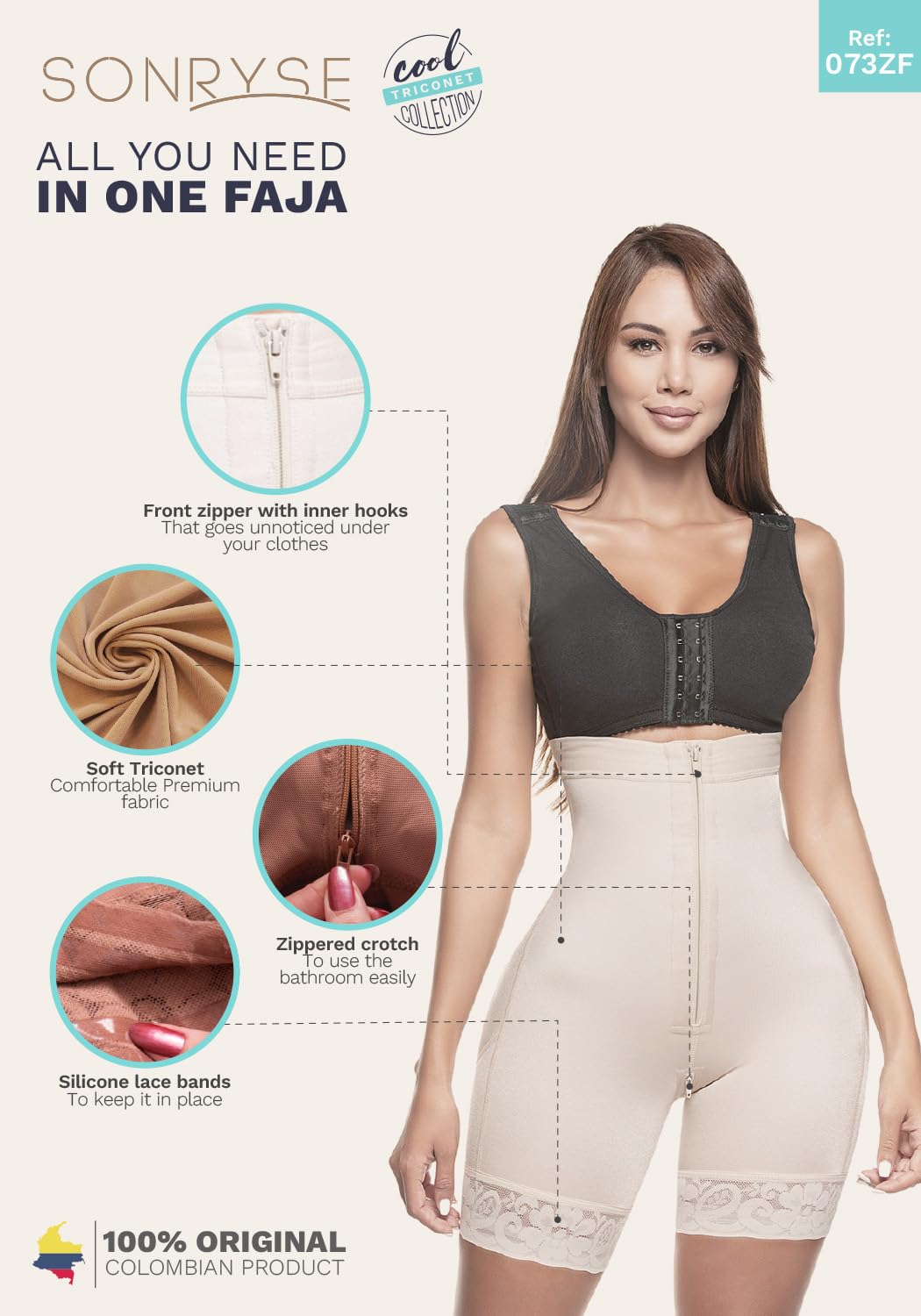 Sonryse High Waisted Butt Lifting Shaper Shorts - Women's Tummy Control Shapewear & Body Shaper | Colombian Fajas for Slimming, Workout & Everyday Wear