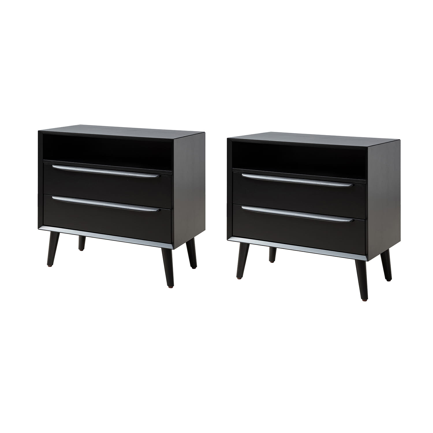Mid Century Modern Nightstand with 2 Drawers & Built-in USB Outlets - Stylish Bedside Table for Bedroom, Living Room, or Office