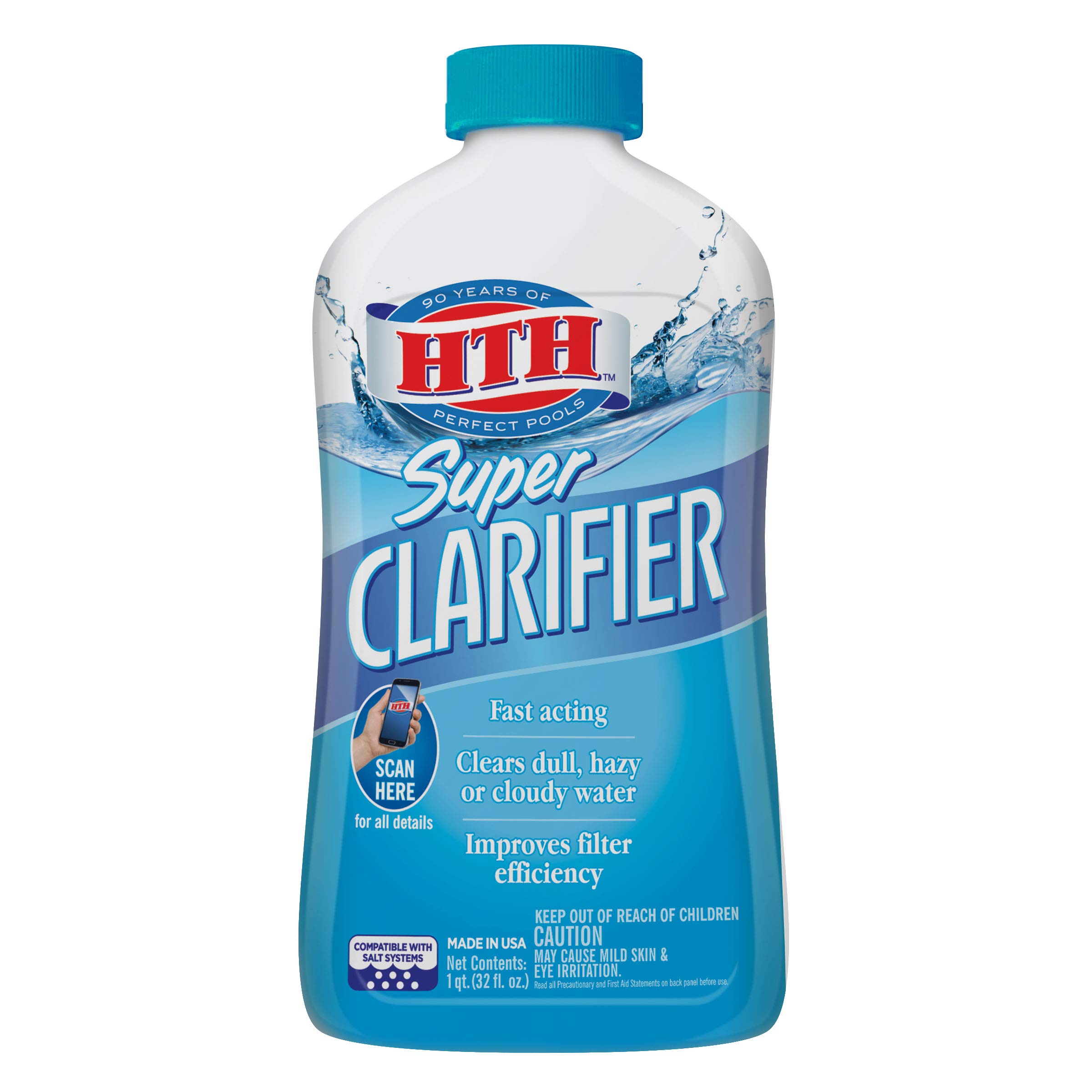HTH 67023 Super Clarifier Swimming Pool Cleaner – 32 fl oz for Crystal Clear Water | Ideal for In-Ground & Above-Ground Pools