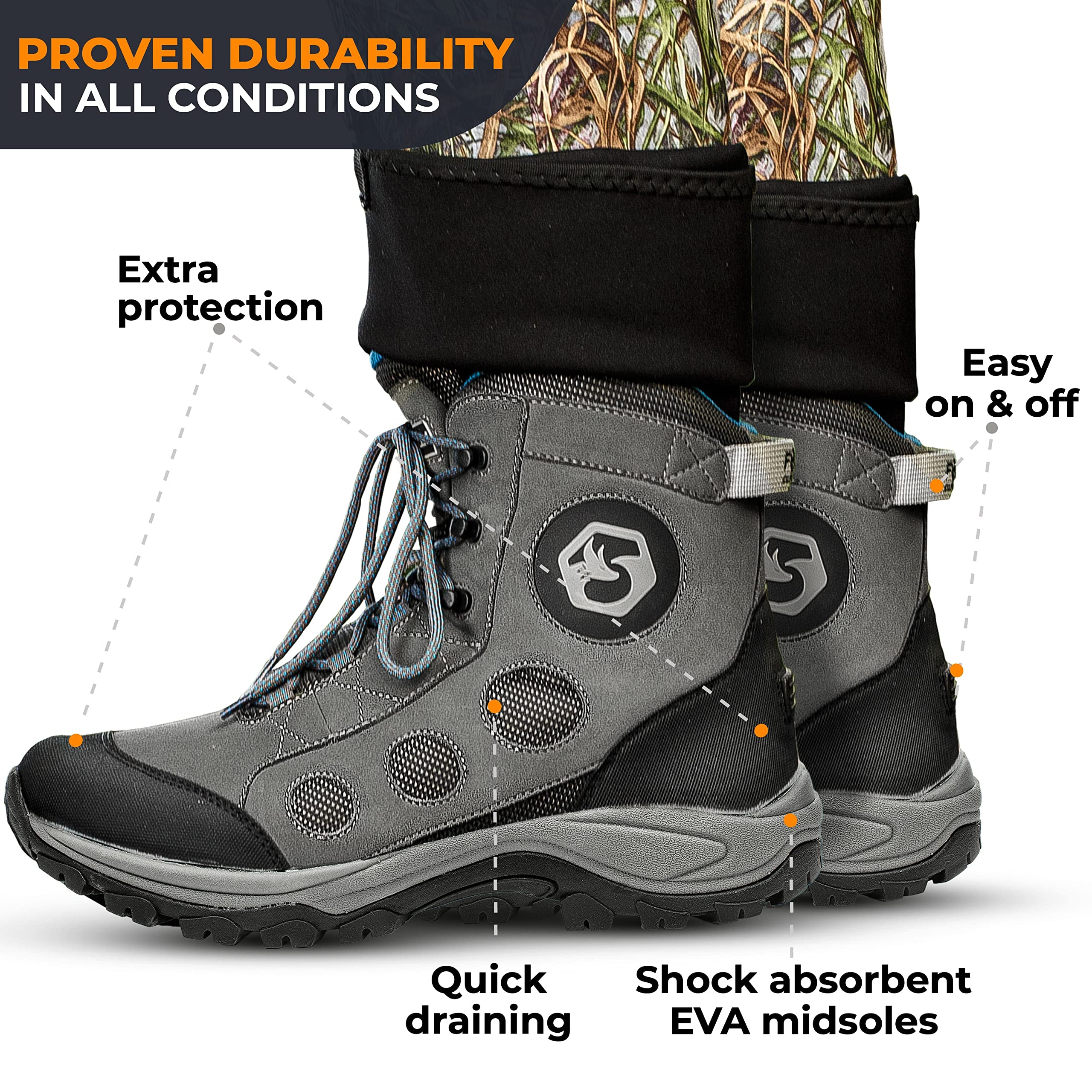 Foxelli Men's Lightweight Fly Fishing Wading Boots with Rubber Sole – Perfect for Streams, Rivers & Wetland Adventures