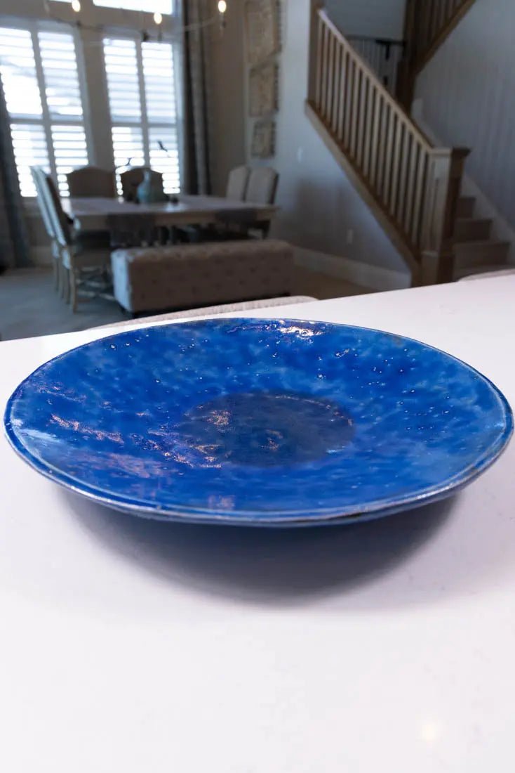 XL Raku Royal Blue Decorative Bowl - Handcrafted Ceramic Serving Platter & Centerpiece | Big Bowl Series | Perfect for Home Decor, Wedding Gifts & Table Setting