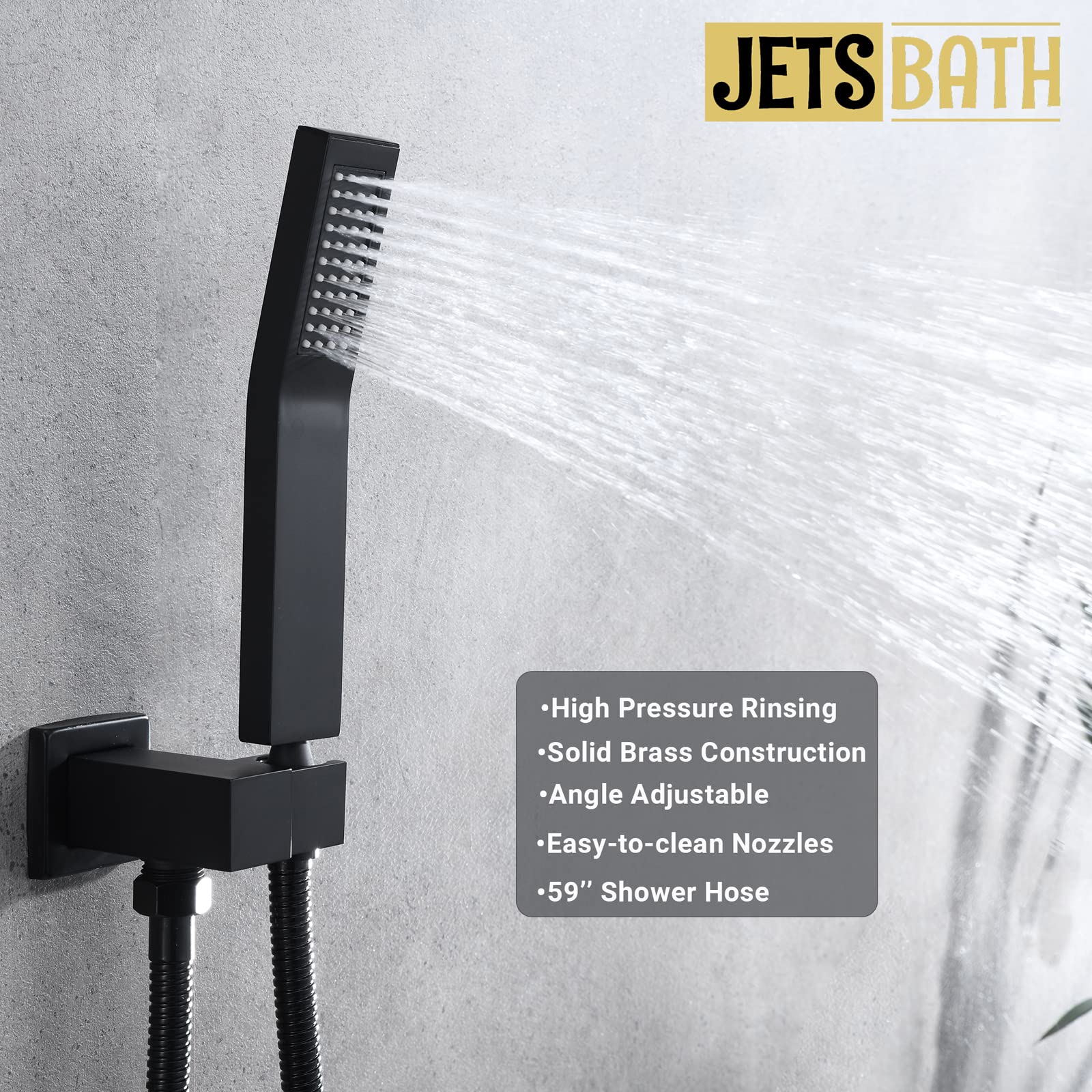 JetsBath 12'' Ceiling Rain Shower System with Handheld Shower Head - Matte Black Full Body Shower Set with Adjustable Spray Jets (JB3412C-MB) - Perfect for Luxurious Spa-Like Bathroom Experience and Modern Home Renovation
