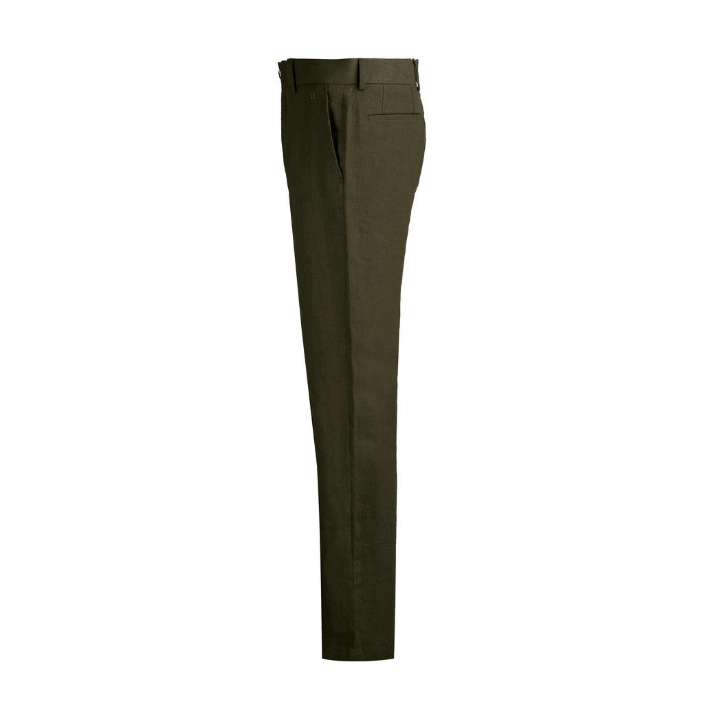 HENRY Men's Linen Tailored Chino Pants - Olive Green Casual Slim Fit Trousers for Office Work & Summer Travel