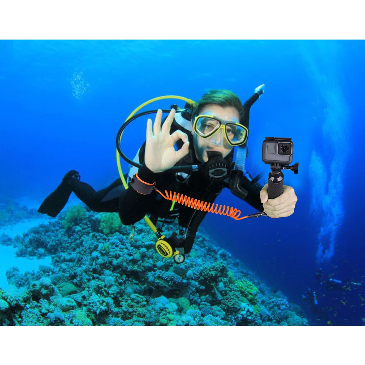 Floating Grip with Adjustable Safety Strap & Steel Core for GoPro Hero/Insta360 - Waterproof Action Camera Accessory for Surfing, Kayaking & Underwater Selfies