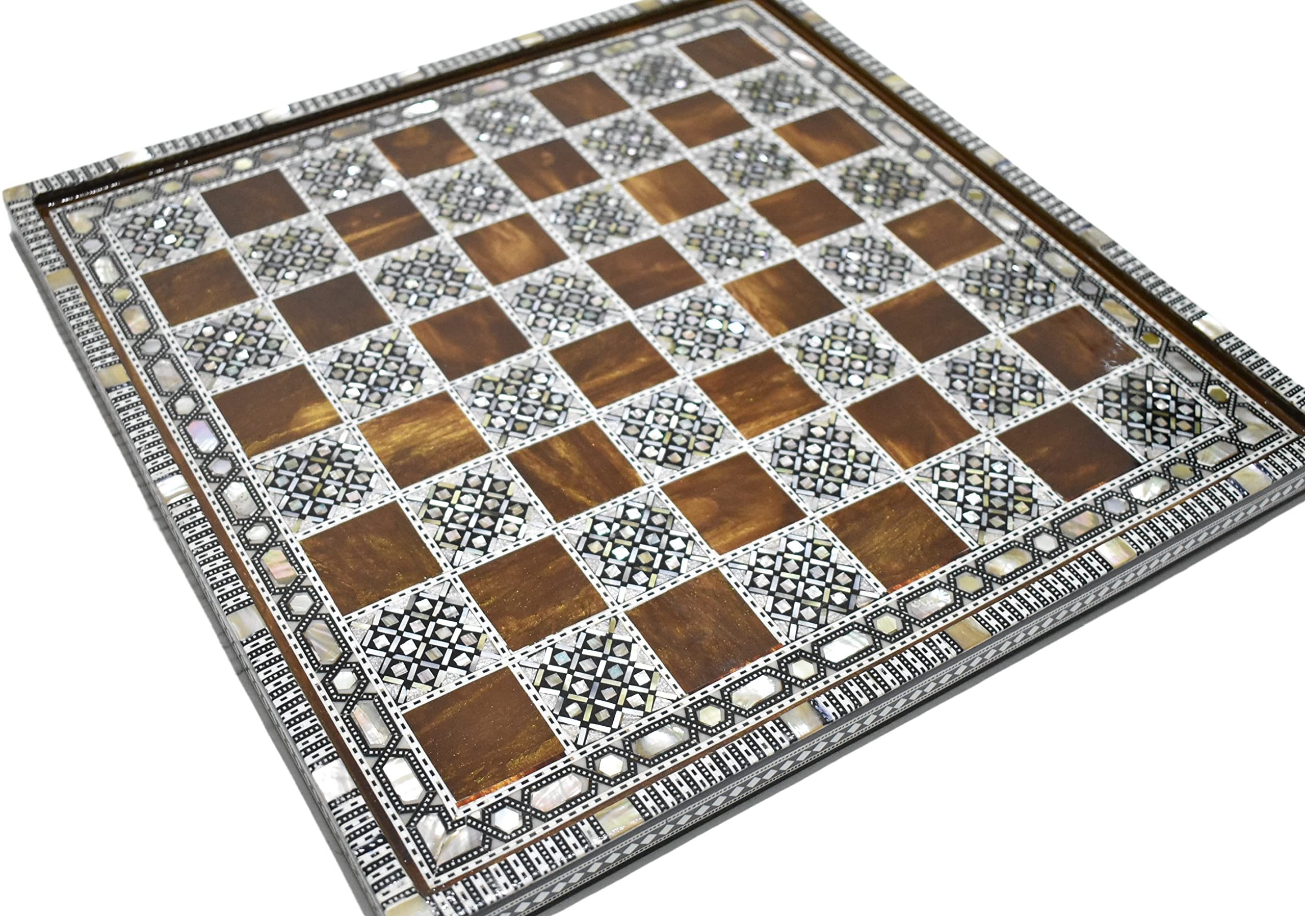 Handmade Egyptian Mother of Pearl Inlaid Chess Board - 16.8 Inch Luxury Game Set for Home Decor & Intellectual Play | Perfect for Chess Enthusiasts, Gift Giving, and Elegant Living Room Display