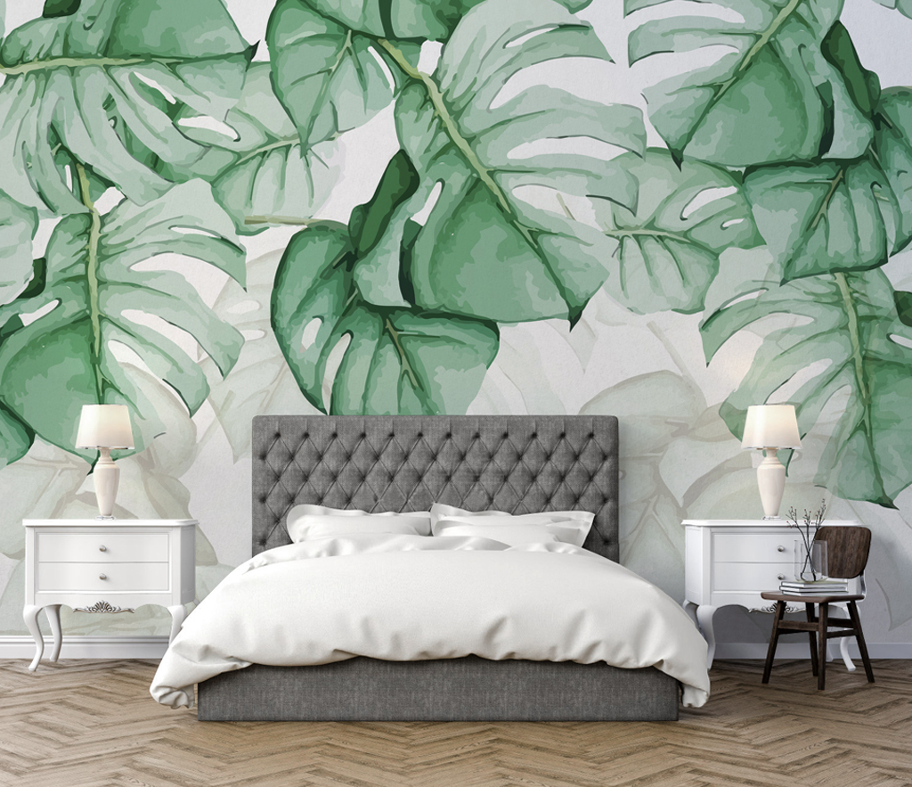 Tropical Fern Leaf Wallpaper Mural - Retro Botanical Peel & Stick Wall Decor for Living Room, Bedroom, or Office