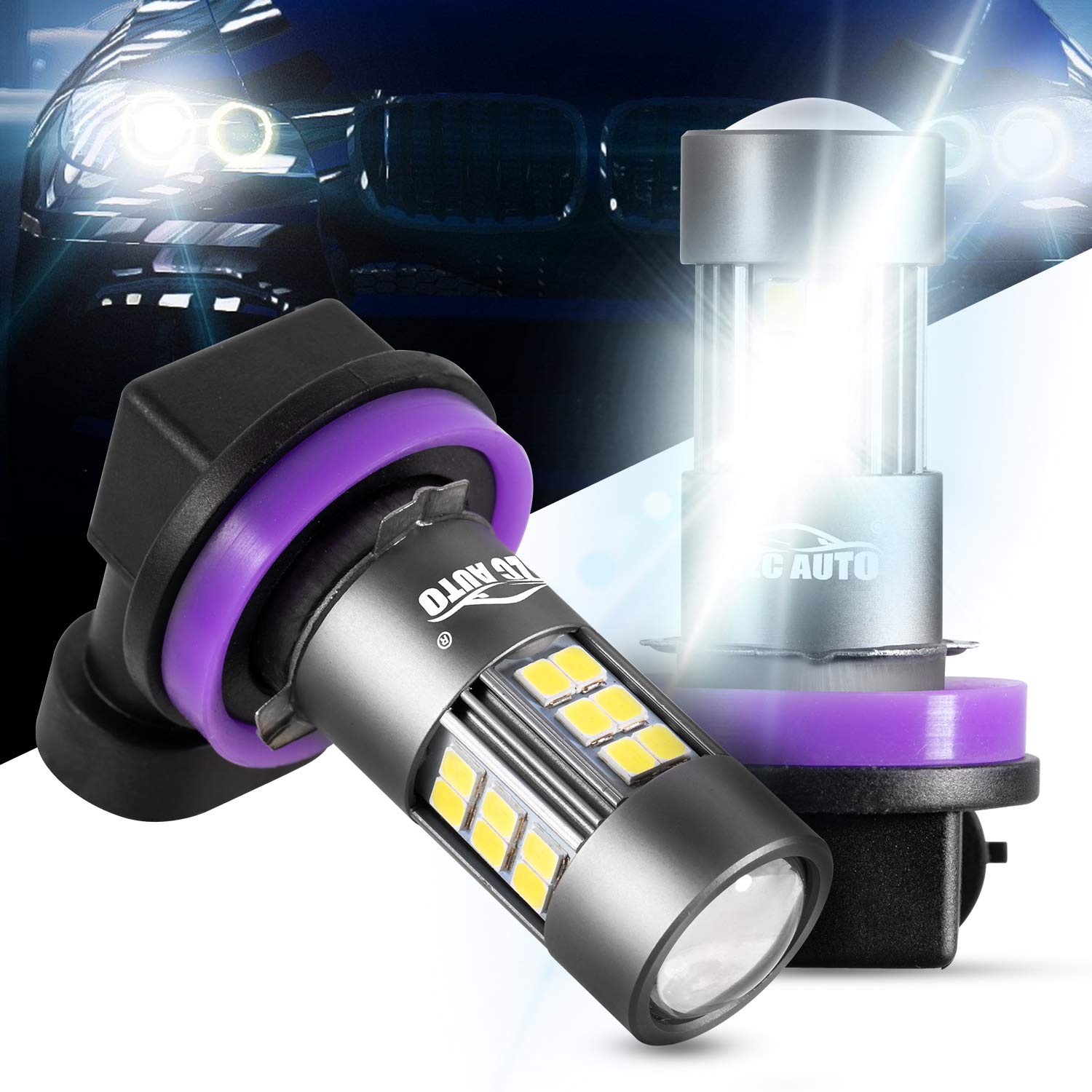CZC AUTO H11 H16 H8 LED Fog Light Bulbs 2 Pack - 6000K Bright White, 360° Illumination, 30,000+ Hours Lifespan - Easy Installation for Cars, Trucks, SUVs - Perfect for Night Driving and Foggy Conditions