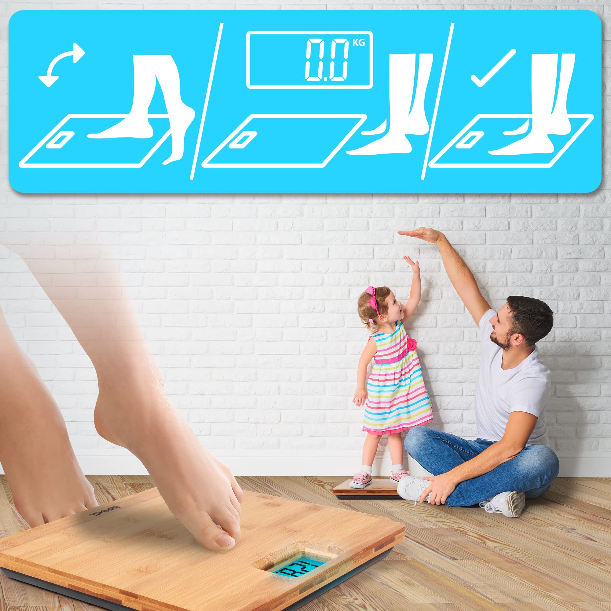Duronic BS504 Digital Bathroom Scale - High Precision Weight Scale with Stone, lb, kg Units, 180kg Capacity, Eco-Friendly Bamboo Design - Perfect for Home, Gym & Health Tracking