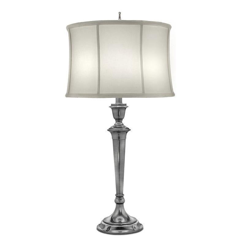 Stiffel Syracuse Antique Nickel Table Lamp with Off White Shade - Vintage Home Office Lighting for Bedroom, Living Room & Study Desk Decor