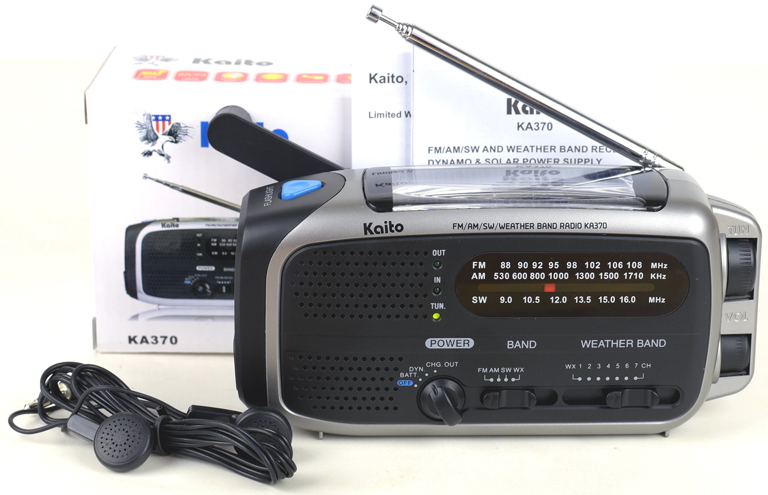 Kaito KA370 Voyager Solar & Hand Crank Emergency AM/FM/SW NOAA Weather Radio with 5-LED Flashlight - Portable Survival Radio for Outdoor Camping, Hiking & Emergency Preparedness (Black)