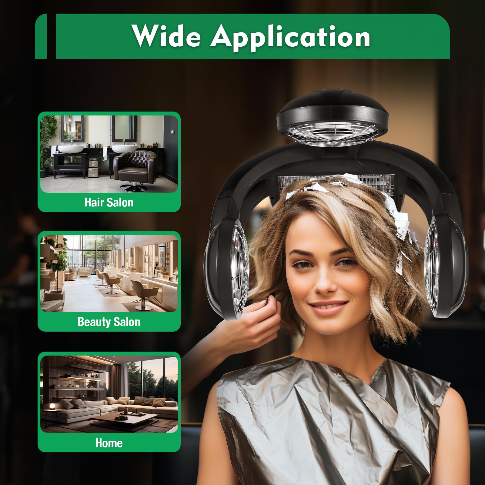 1400W Professional Salon Hair Dryer with Smooth Wheels - Adjustable Stand Hood Dryer for Home & Salon Use - Perfect for Styling, Drying & Hair Treatments - Black