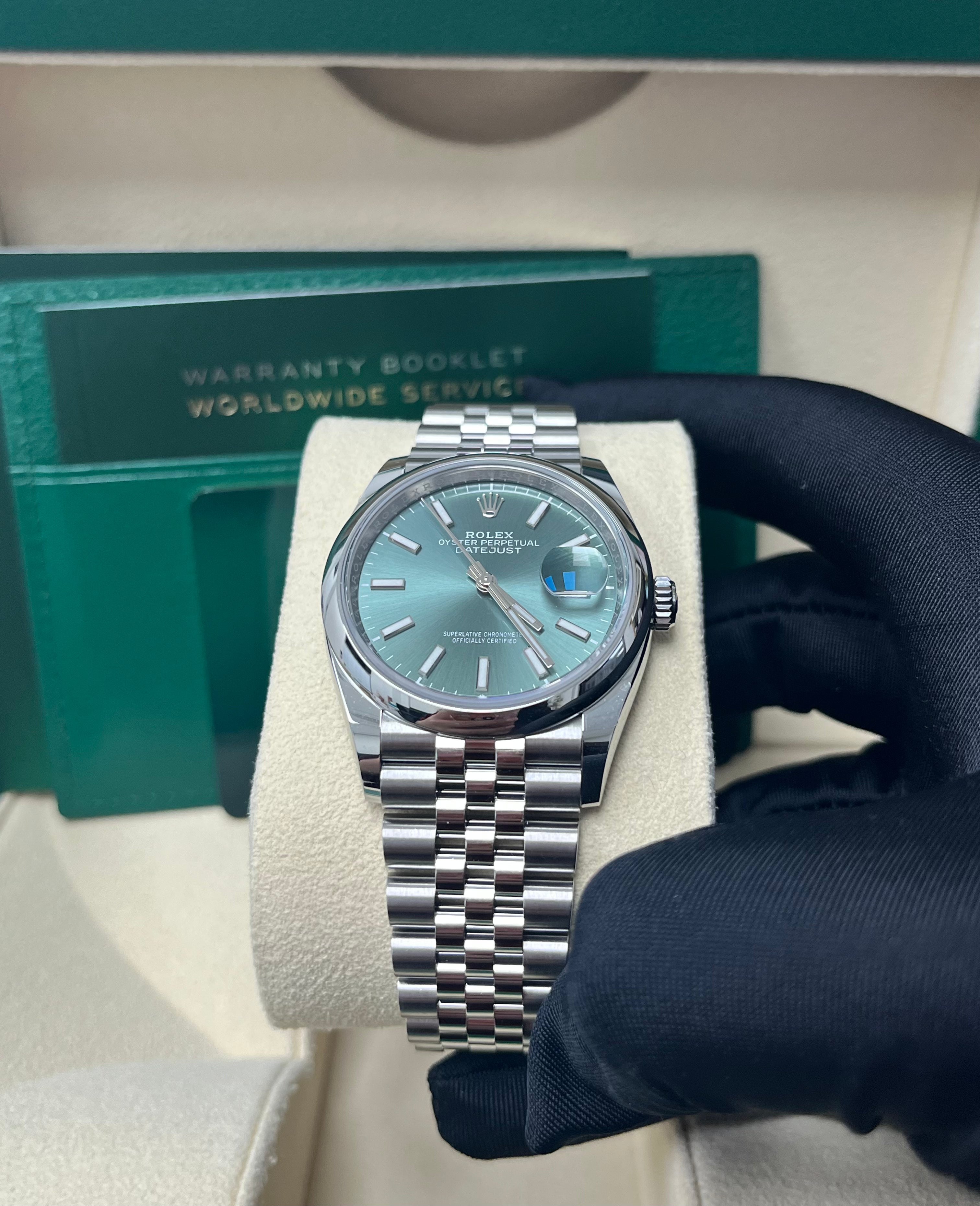 Rolex Datejust 36 Watch - Domed Bezel, Mint Green Index Dial, Jubilee Bracelet (Model 126200) | Luxury Timepiece for Men, Perfect for Business, Formal & Special Occasions
