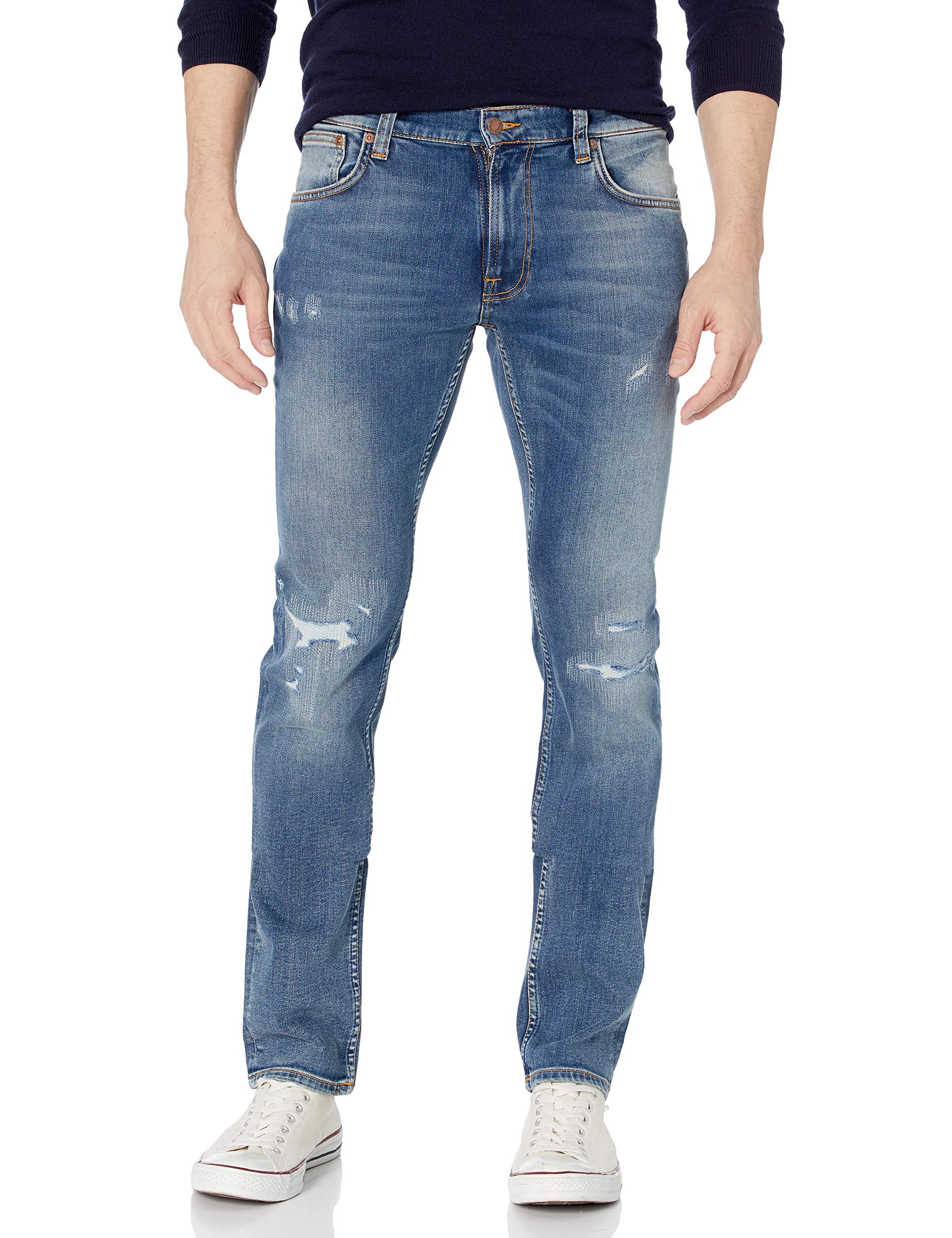 Nudie Jeans Thin Finn Rumbling Blues - Slim Fit Stretch Denim Jeans for Men | Perfect for Casual Wear, Night Out & Street Style