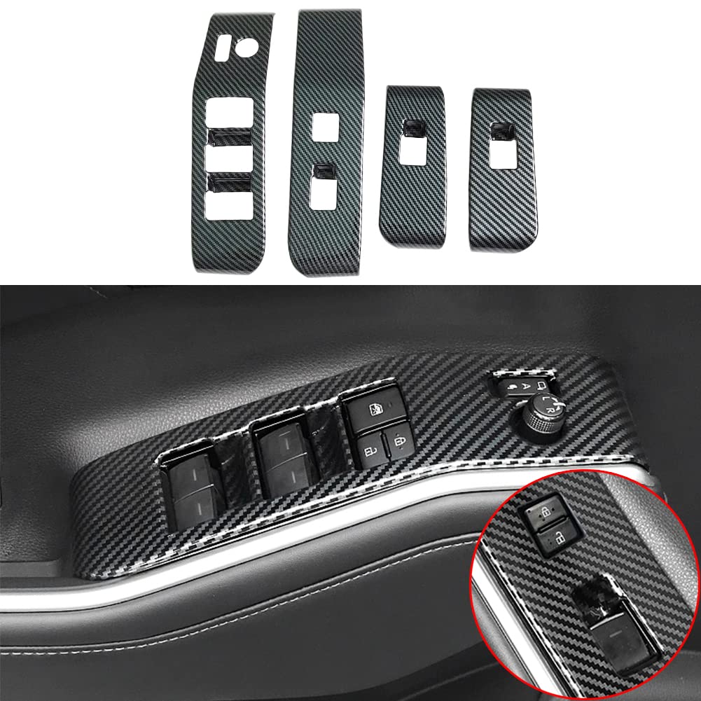 2020-2025 Toyota Highlander Accessories - Carbon Fiber Style Door Window Switch Panel Cover & Door Lock Control Button Trim | Interior Upgrade for Car Protection & Style Enhancement | Perfect for Daily Commute, Road Trips & Vehicle Customization