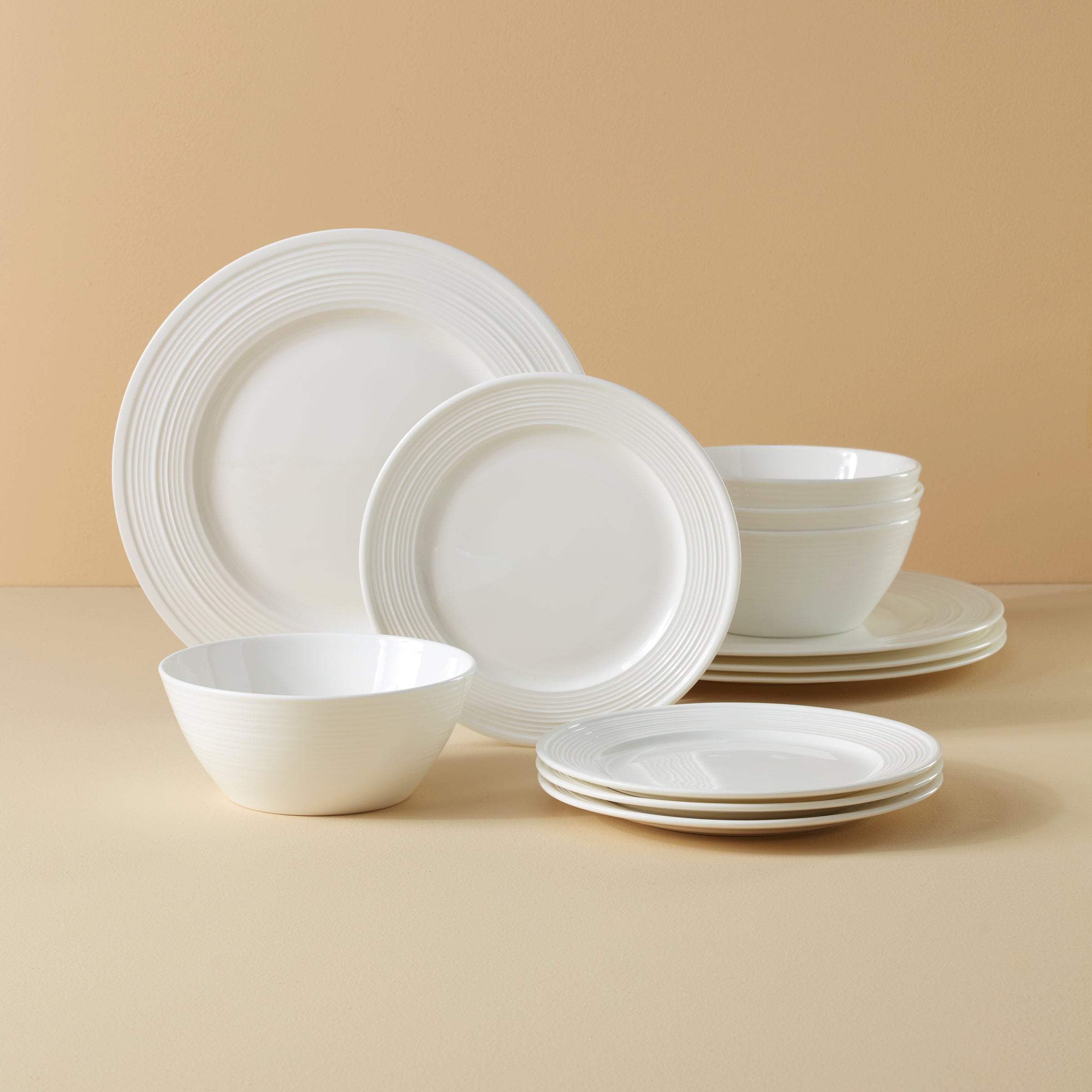 Branford 12-Piece Dinnerware Set - Porcelain Plates, Bowls & Mugs - Elegant Dinnerware for Family Meals, Parties & Everyday Use