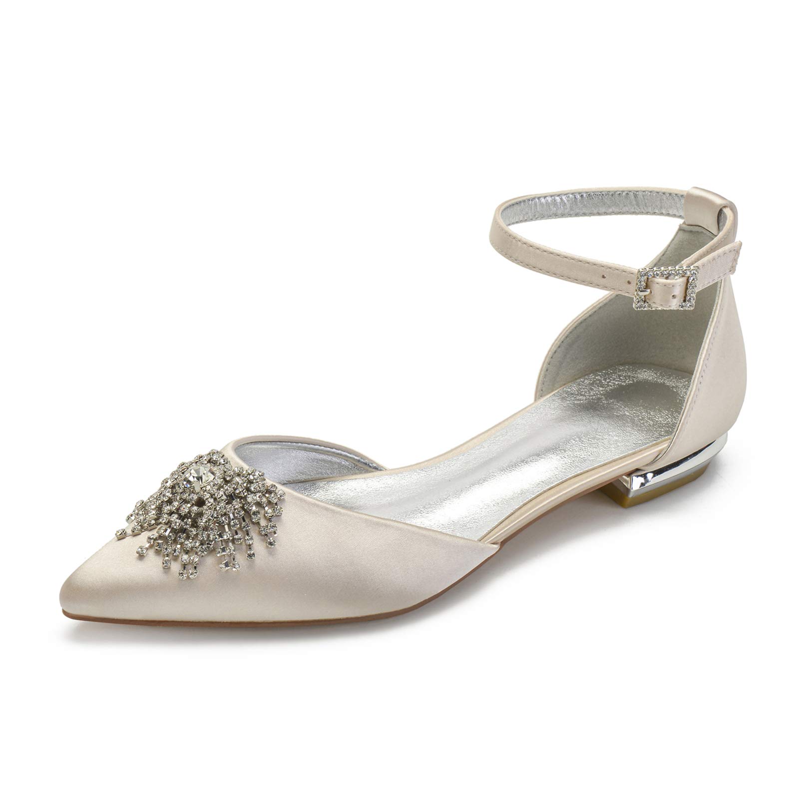 Elegant Satin Pointed Toe Bridal Shoes for Women - Comfortable 2cm Low Heel Wedding Sandals with Rhinestone Decorations | Perfect for Summer Weddings, Parties, and Formal Banquets