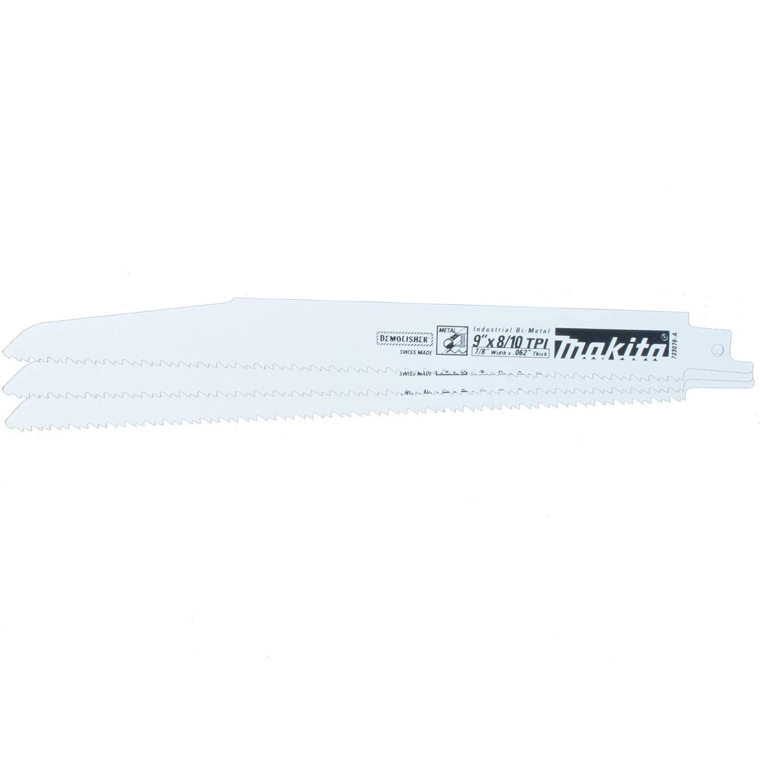 Makita 723076-A-3 9-Inch Demolition Reciprocating Saw Blade - 8/10 TPI - 3-Pack for Cutting Wood, Metal & PVC - Ideal for Construction, Demolition & Renovation Projects