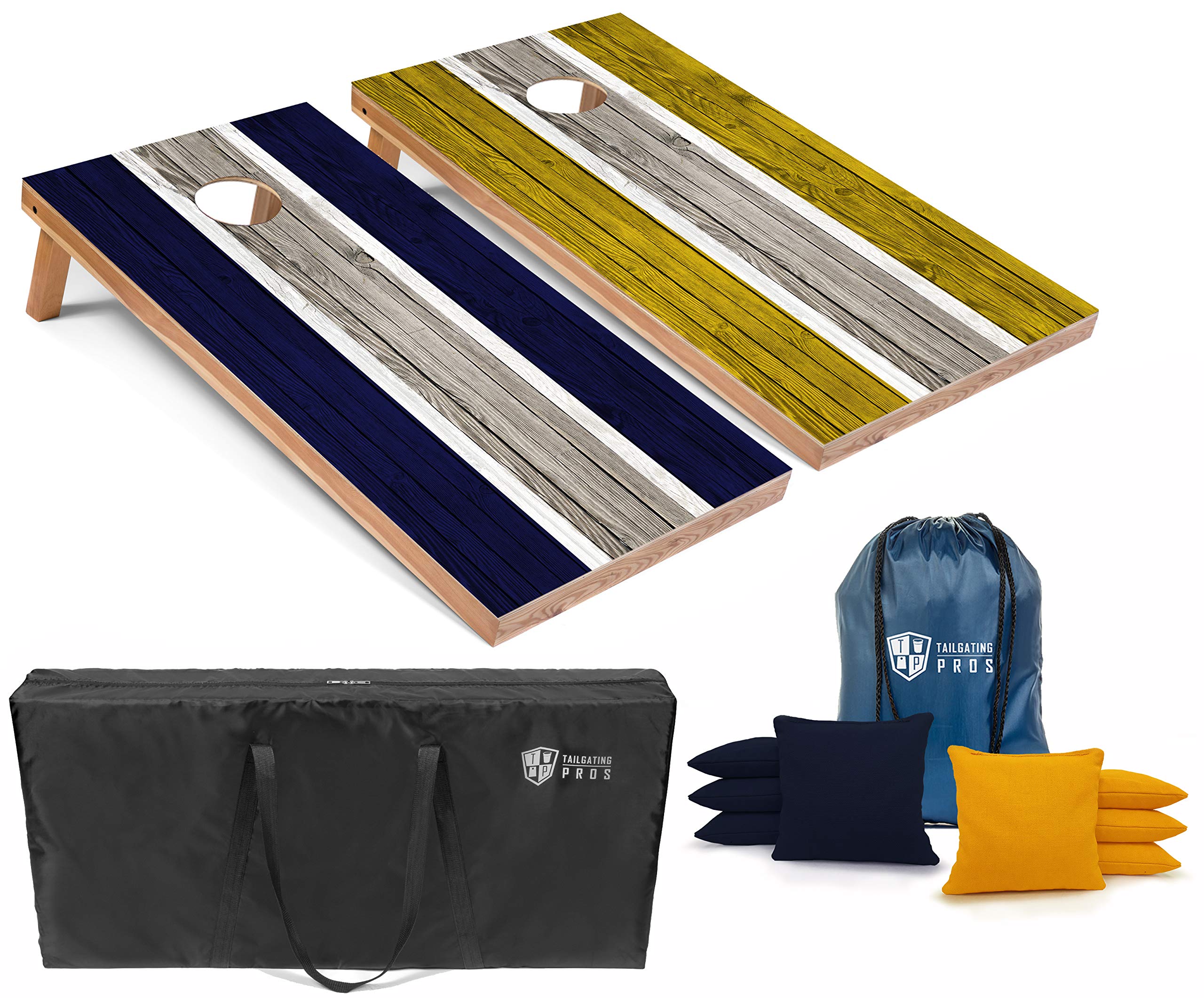 Premium Striped Lightweight Cornhole Board Set with LED Rings - 4'x2' Regulation Size, Includes 8 Bean Bags & Carrying Case for Outdoor Tailgating, Backyard Parties, and Camping Fun