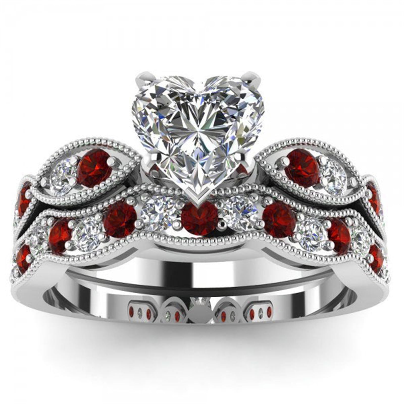 Jeulia 3 Carat CZ Solitaire Halo Engagement Ring Set - Milgrain Heart Cut Sterling Silver Wedding Band for Women | Perfect for Proposals, Anniversaries & Bridal Jewelry Collections