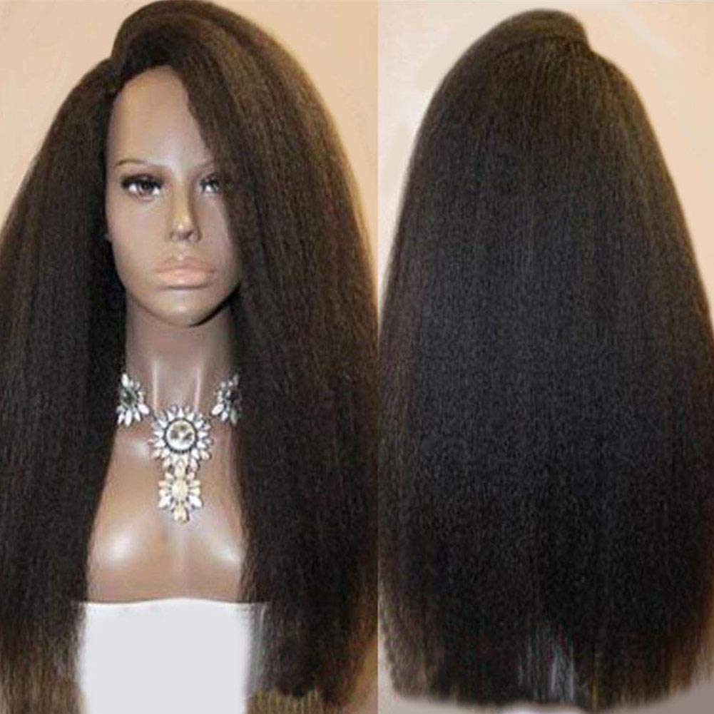 150% Density Kinky Straight 360 Lace Frontal Wig - 10A Brazilian Virgin Human Hair with Pre-Plucked Hairline & Baby Hair - Italian Yaki Straight 12