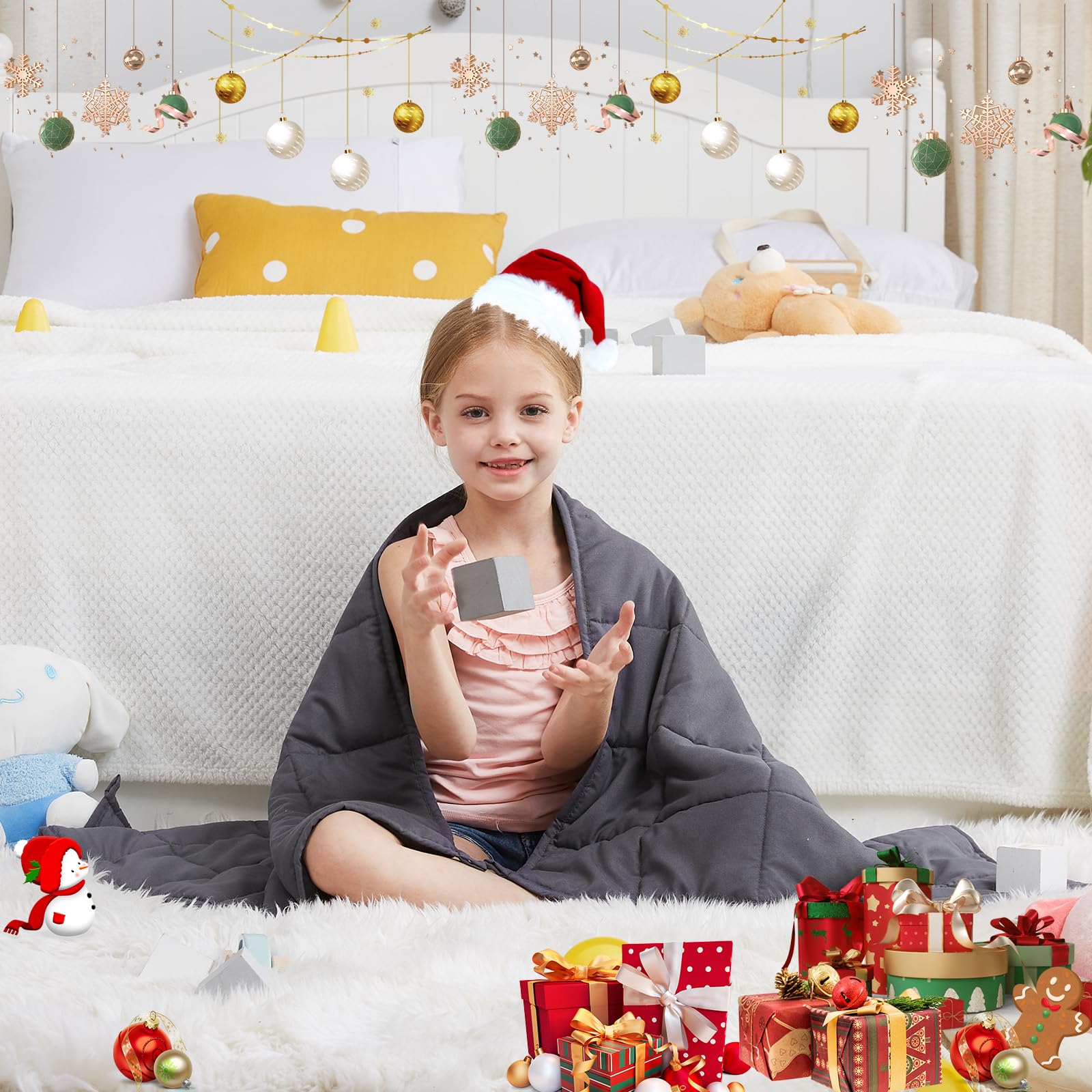 HOSUKKO Weighted Blanket 7 lbs Grey - Heavy Cooling Blanket for Adults & Kids (41x60 Inches) - Breathable Anxiety Relief Blanket for Better Sleep, Stress Relief & Sensory Therapy