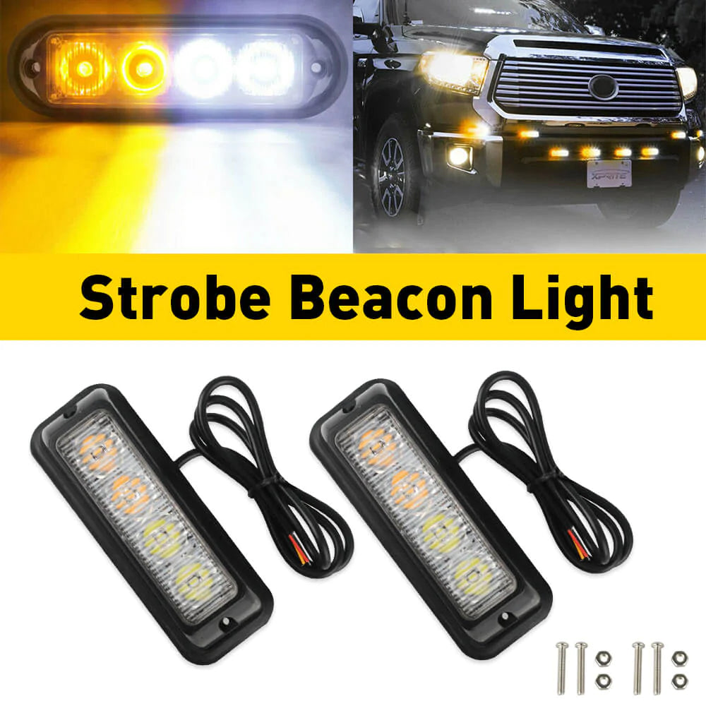 4-Pack Waterproof LED Emergency Strobe Light Bars - Amber & White Colors - for Trucks, Emergency Vehicles, Construction & Road Safety Warning Lights