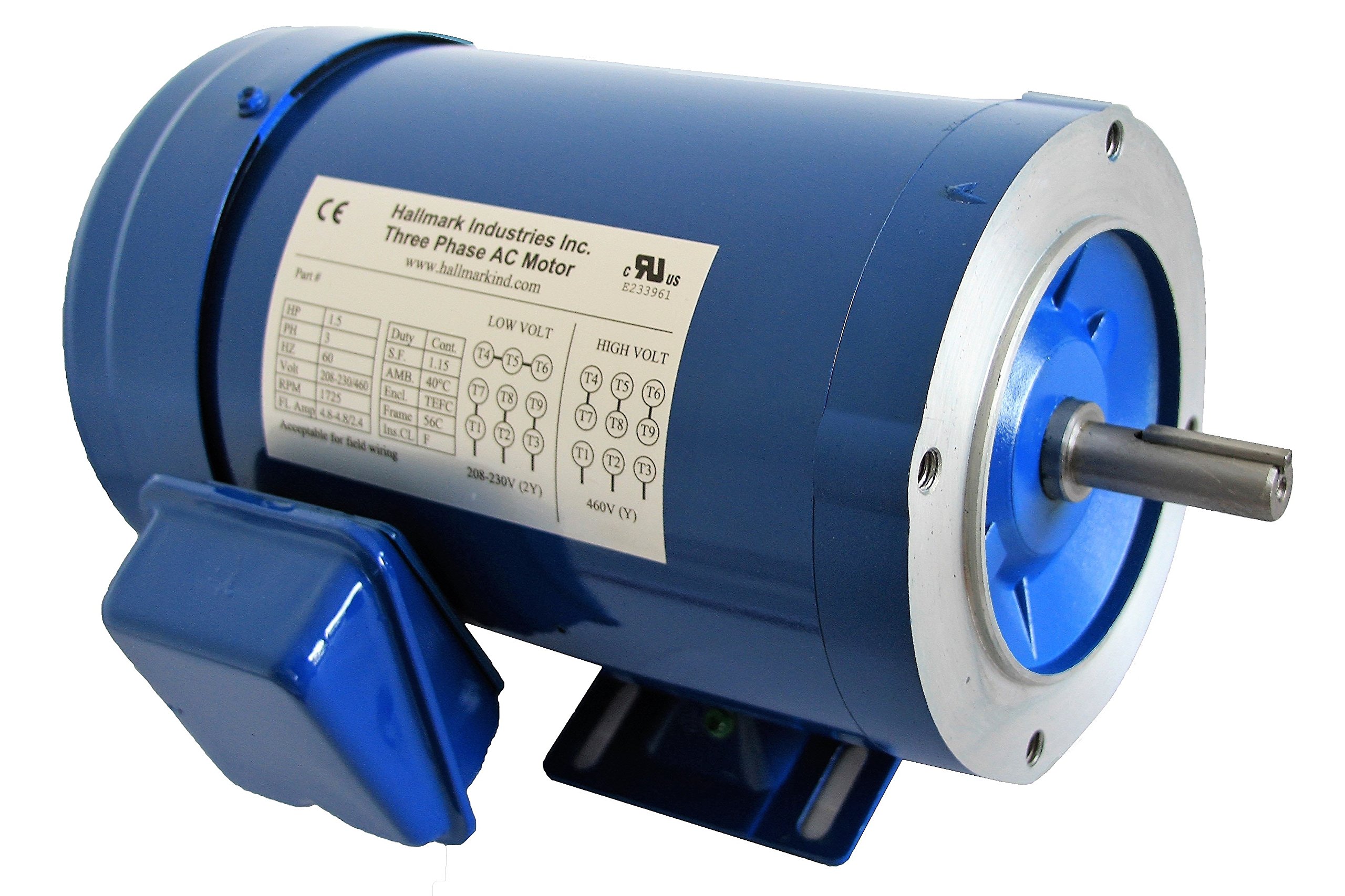 Hallmark Industries MA0505F 1/2 HP 3-Phase AC Motor 3450 RPM 208-230/460V TEFC Foot Mounted - Inverter Duty, Class F Insulation - Ideal for Pumps, Fans & Industrial Machinery (Pack of 1)