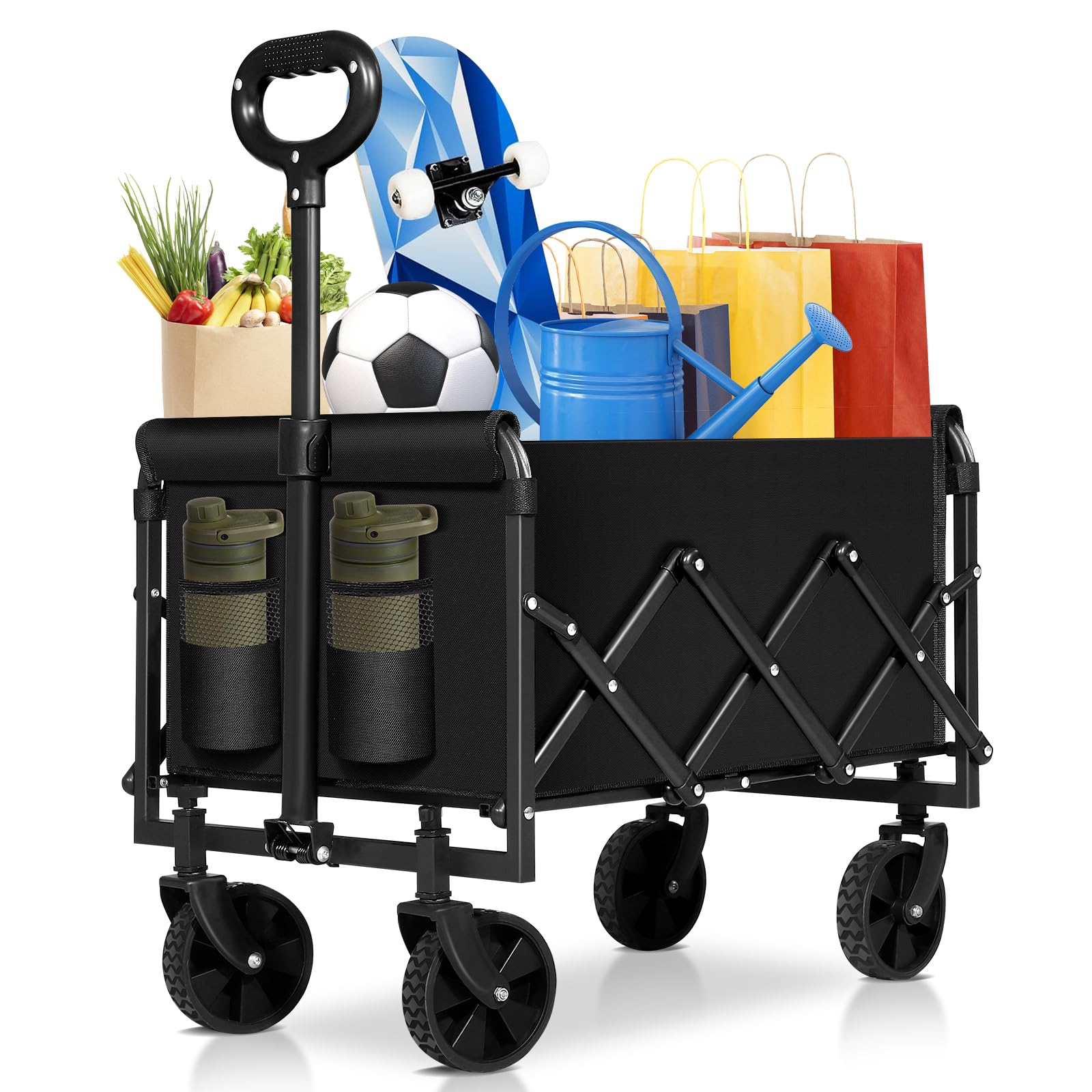 Heavy Duty Collapsible Wagon Cart with Large Capacity - Foldable All Terrain Beach Cart with Wheels for Camping, Shopping, Sports, Gardening & Grocery | Perfect for Outdoor Adventures, Beach Trips & Home Use