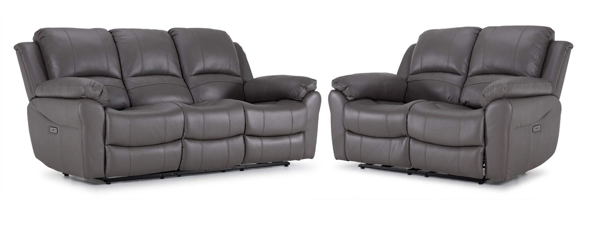 Premium Alba Leather Power Reclining Sofa & Loveseat Set in Grey - Modern Living Room Furniture for Home Theater & Family Relaxation