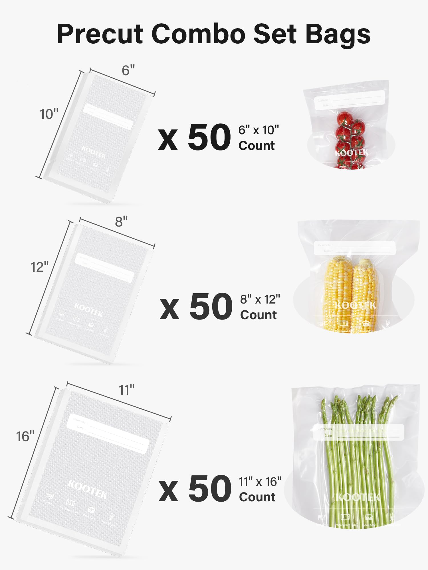 Kootek Heavy Duty Vacuum Sealer Bags - 150 Count (Gallon 11x16