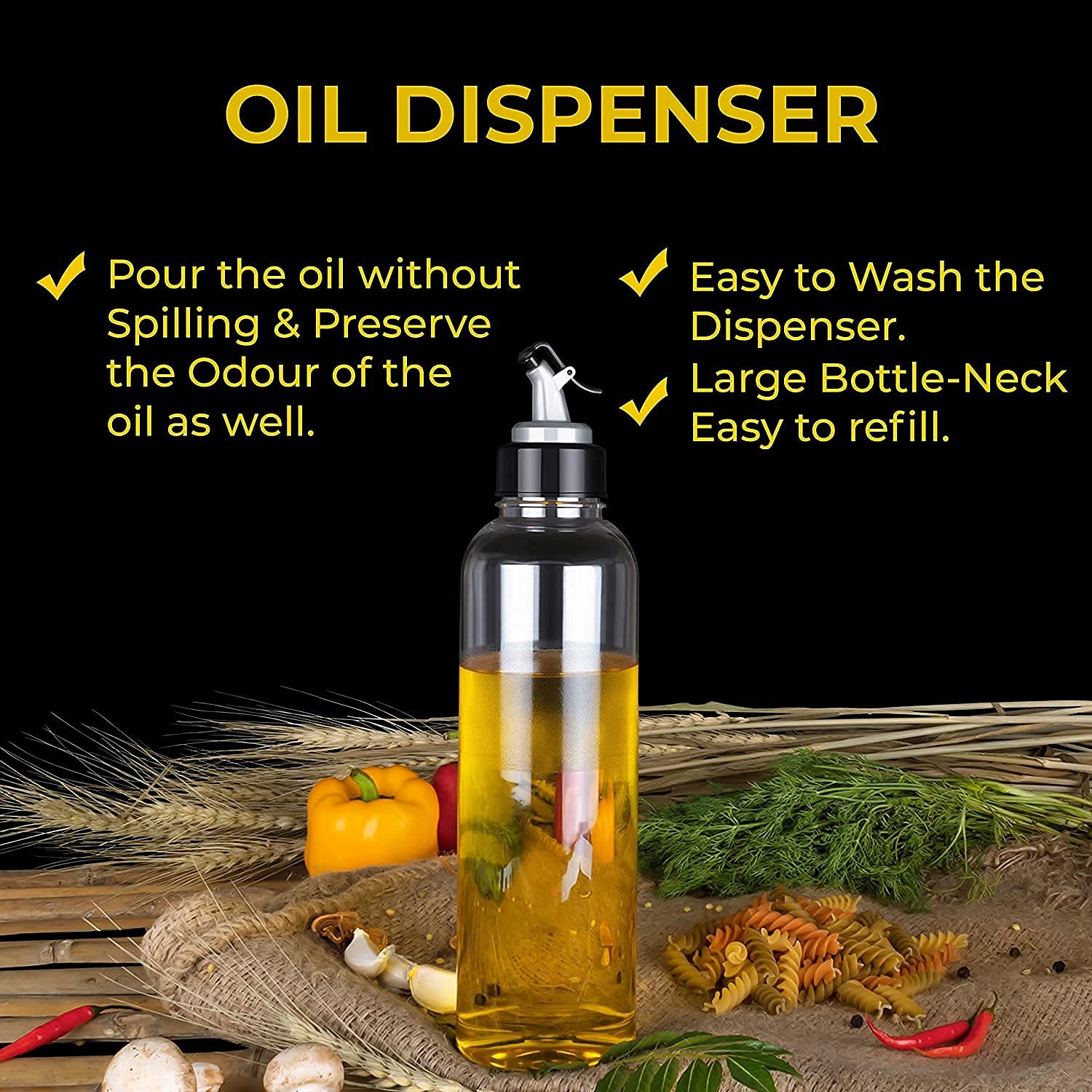 DIHOK 1L Leak-Proof Plastic Oil Dispenser with Spout - 2 Pack Kitchen Oil Pourer for Soy Sauce, Vinegar & Cooking Oil | Perfect for Salad Dressing, Baking & Frying
