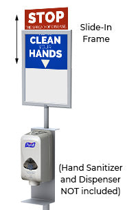 8.5x11 Pedestal Sign Holder with Hand Sanitizer Rack - Fast Change Slide-In Frame for Retail Stores, Restaurants & Offices